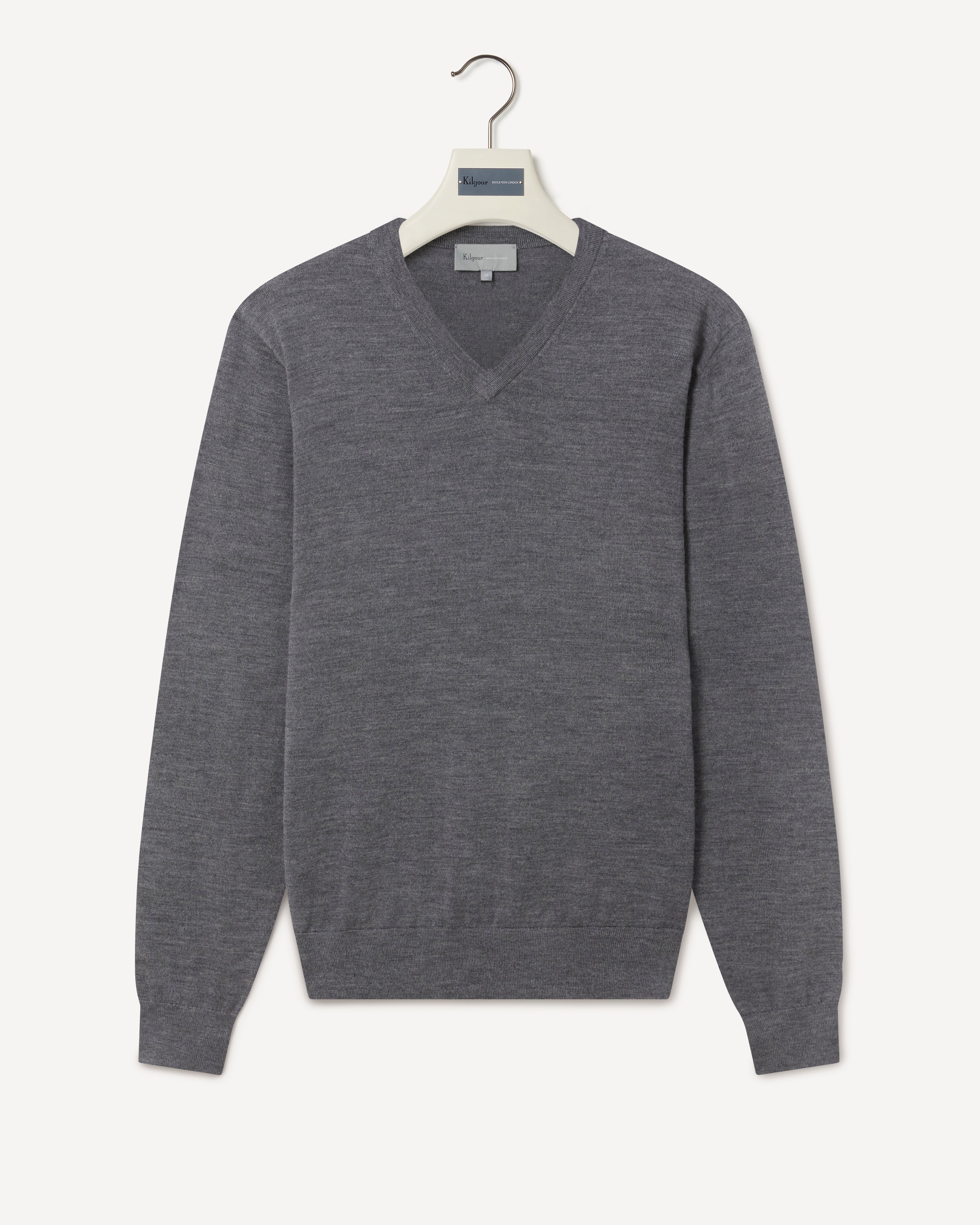 Easy Care Merino Wool V-Neck Knit Grey