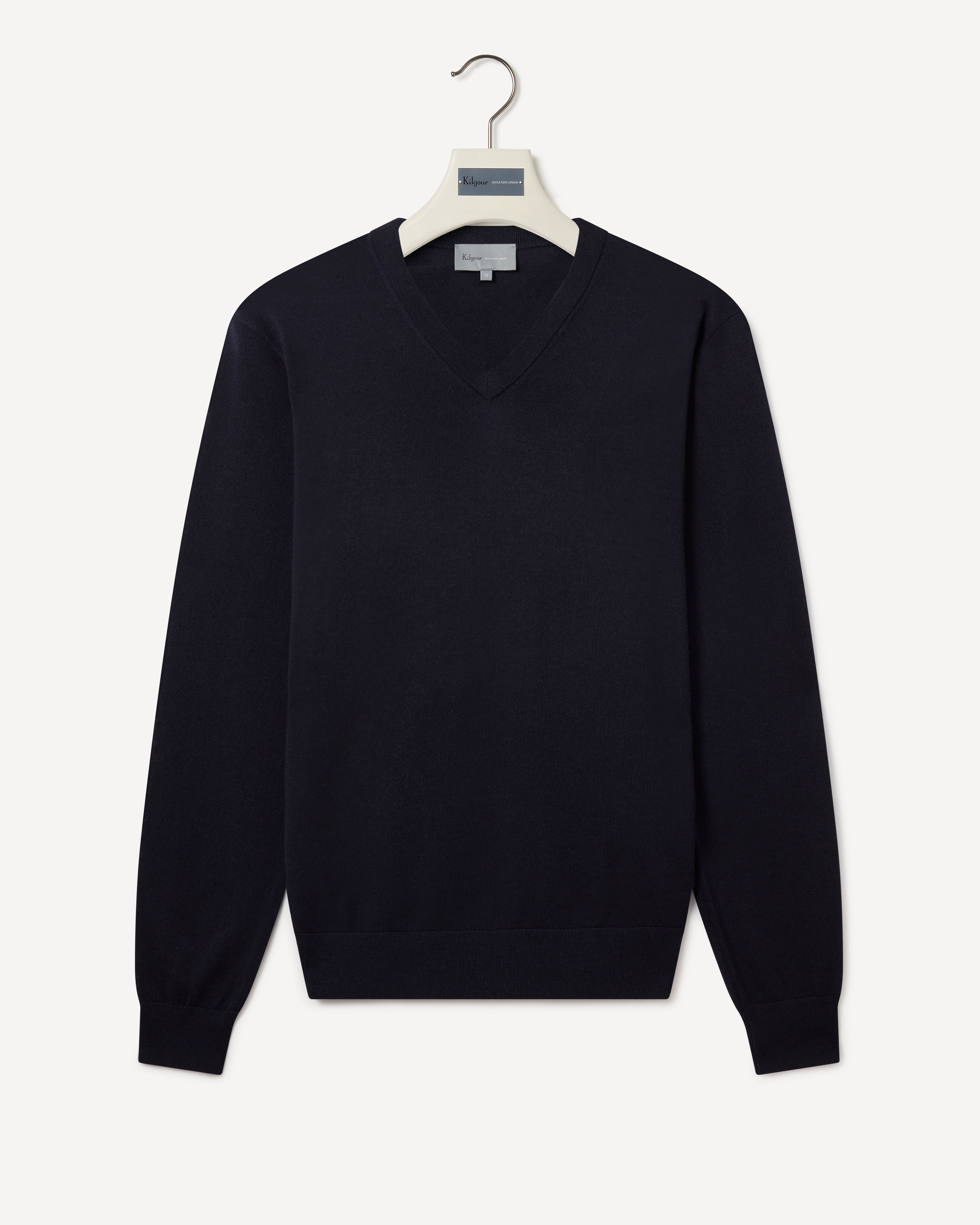 Easy Care Merino Wool V-Neck Knit Navy