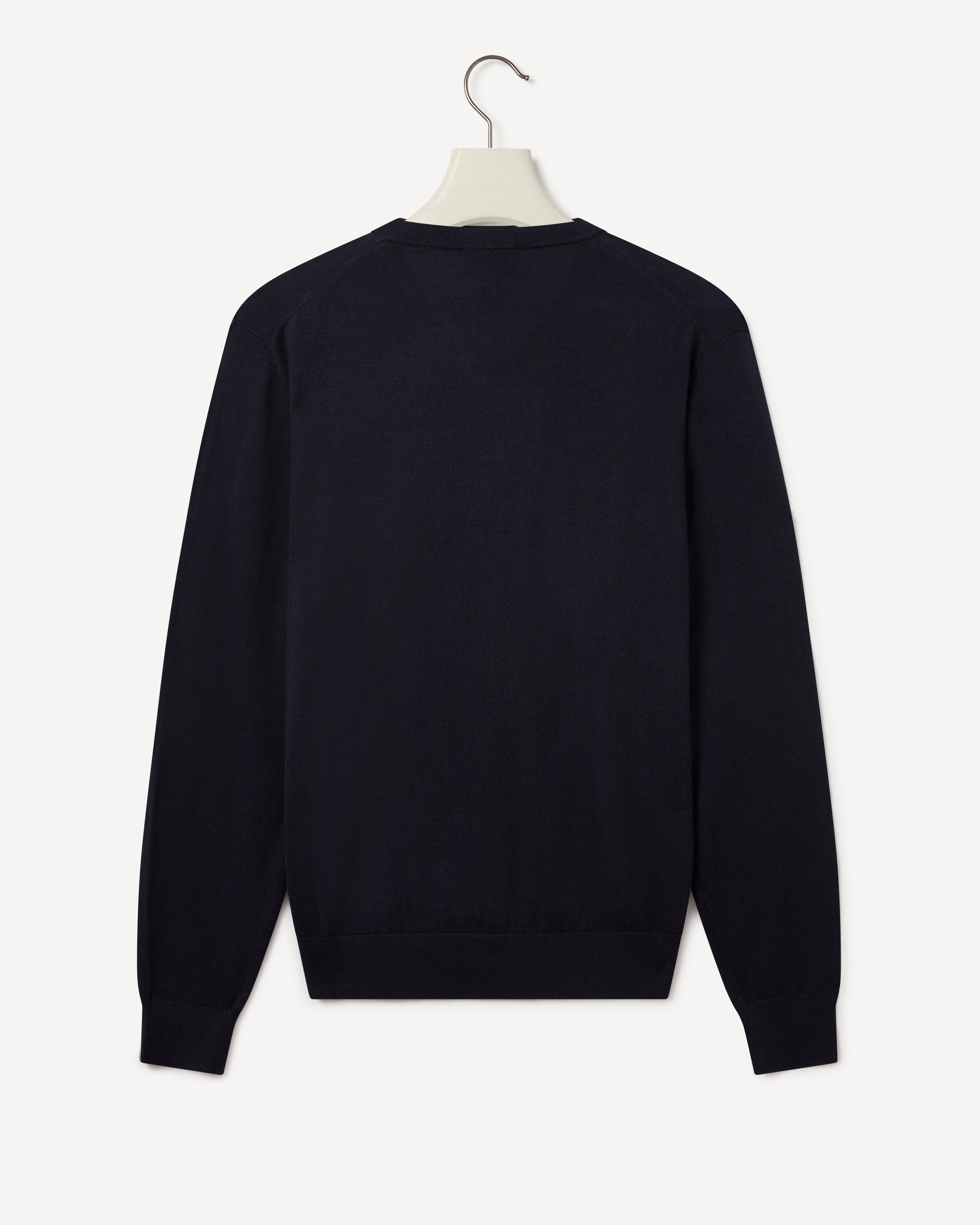 Easy Care Merino Wool V-Neck Knit Navy