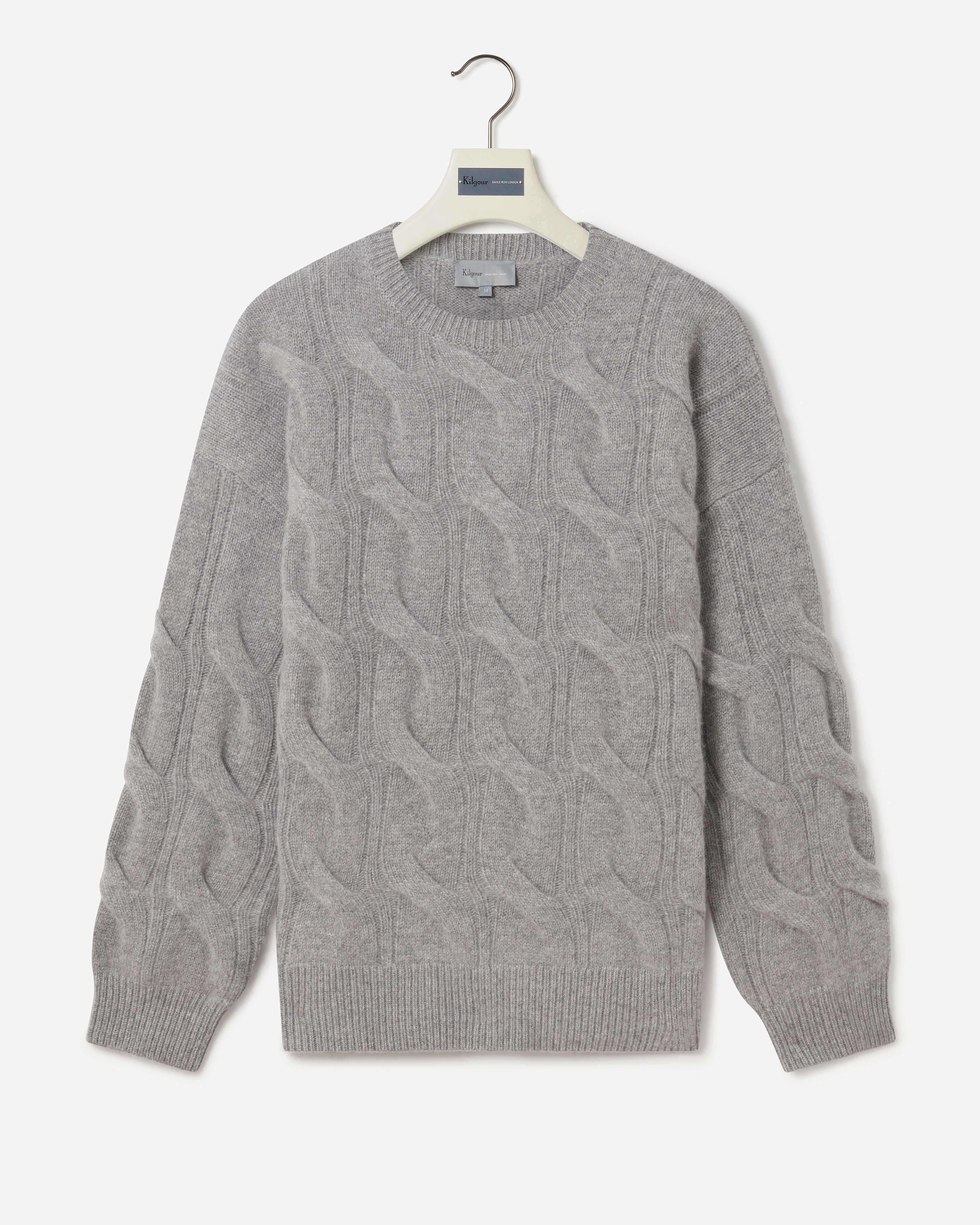 Oversized Cashmere Cable Knit Sweater Lt Grey