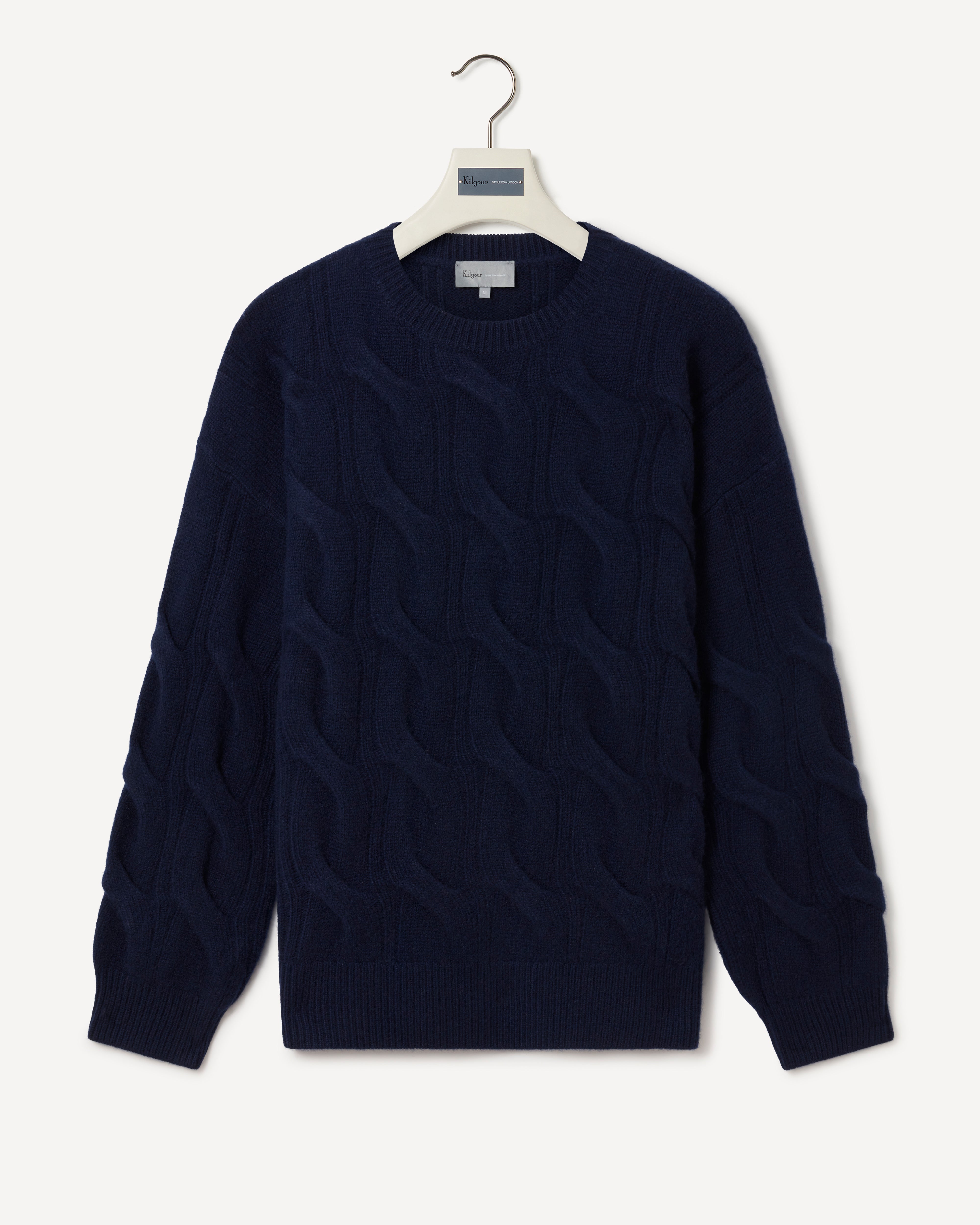 Oversized Cashmere Cable Knit Sweater Navy