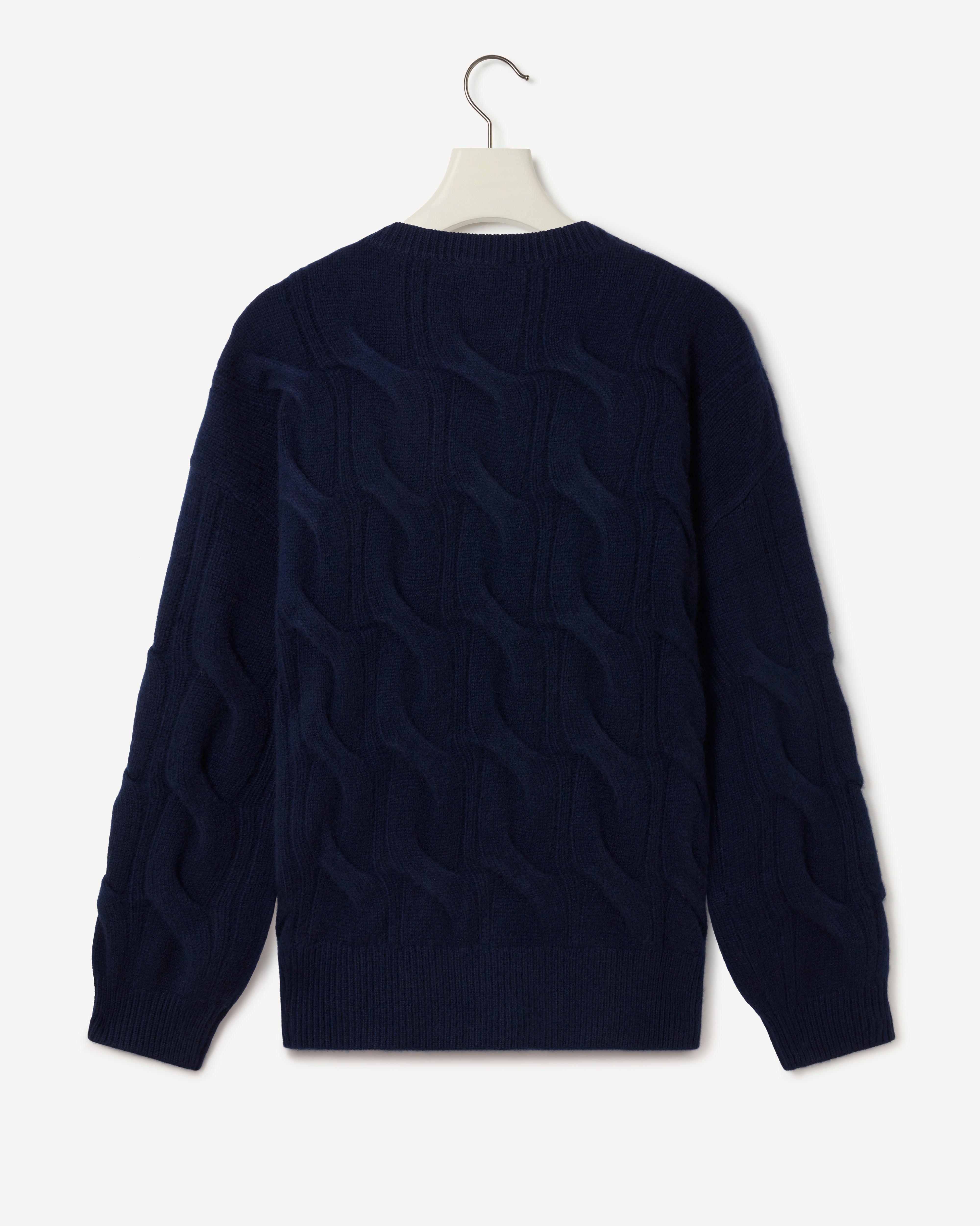 Oversized Cashmere Cable Knit Sweater Navy