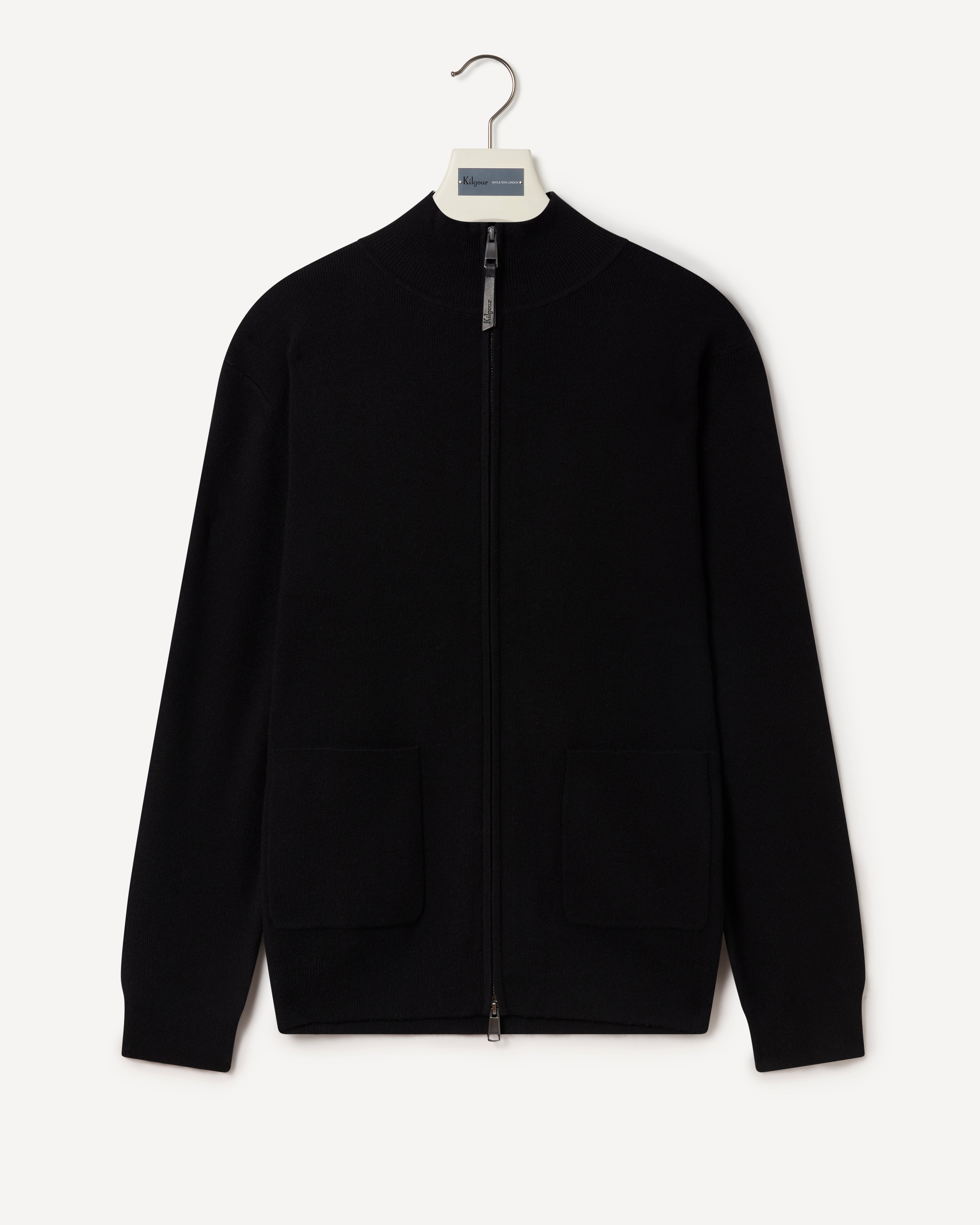 Easy Care Merino Wool Full Zip Knit Black