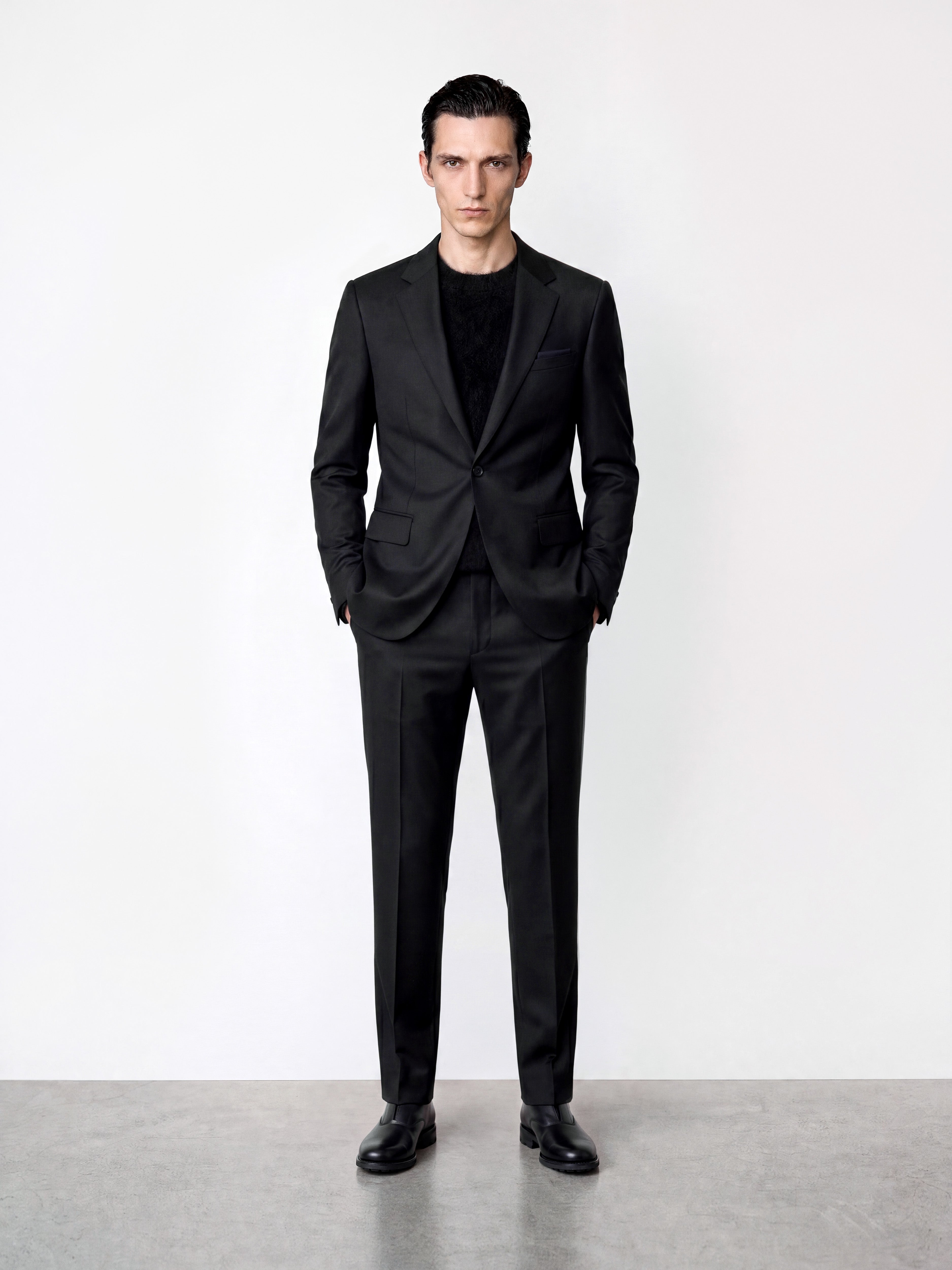 SB1 Plain Wool Mohair Suit Black
