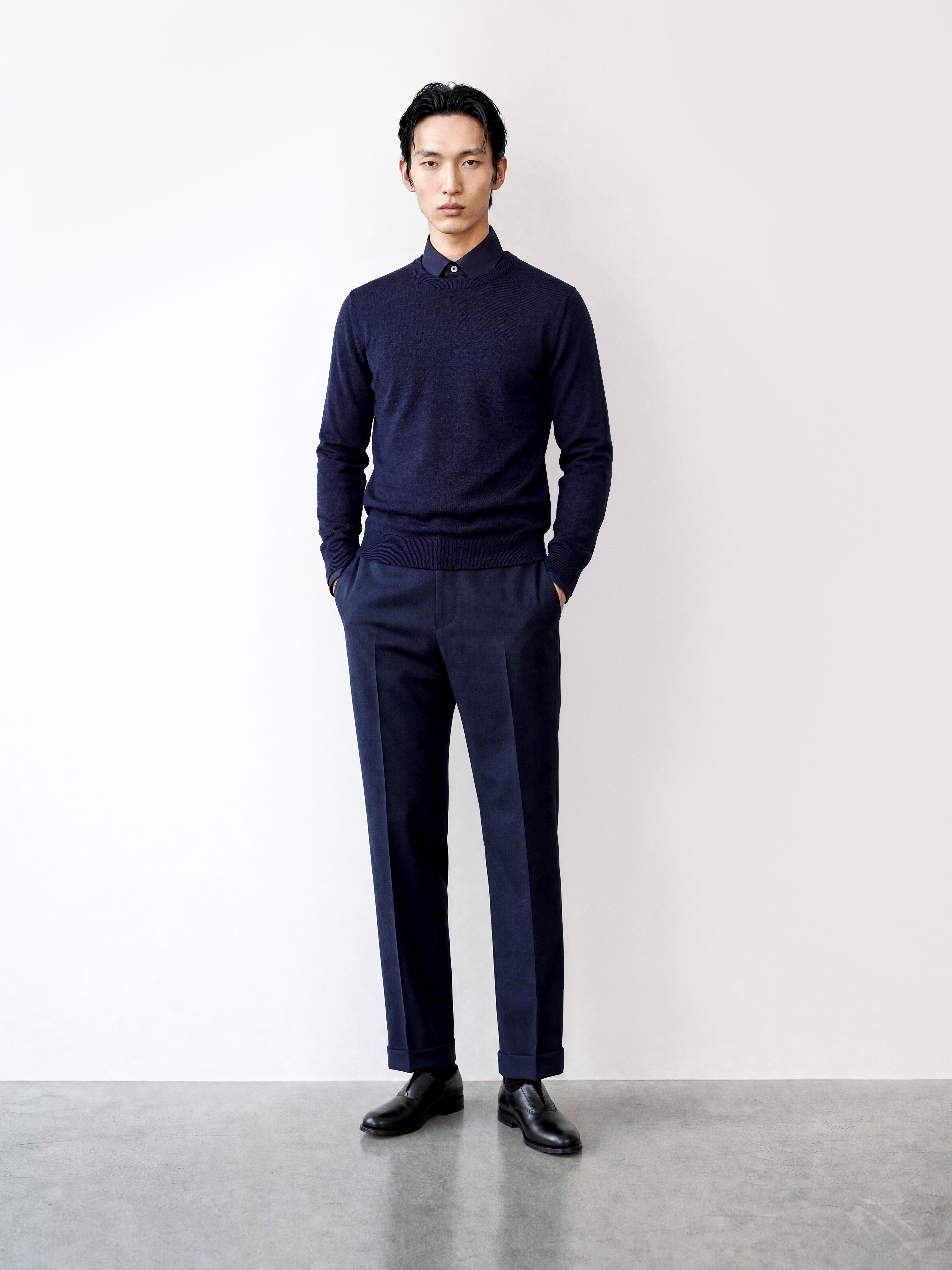 Easy Care Merino Wool Crewneck Knit Indigo