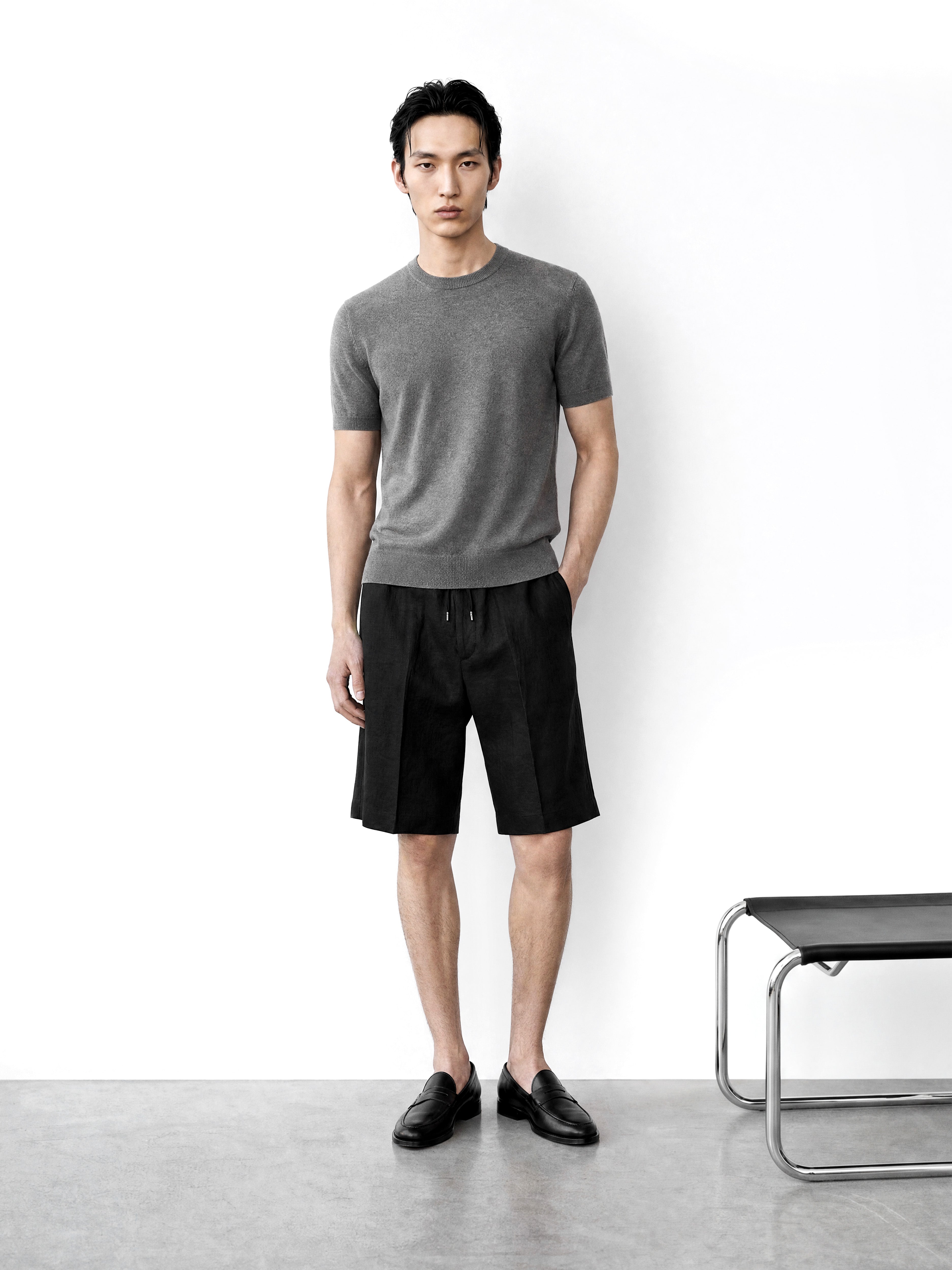 Cotton Cashmere Short Sleeve Knit Grey