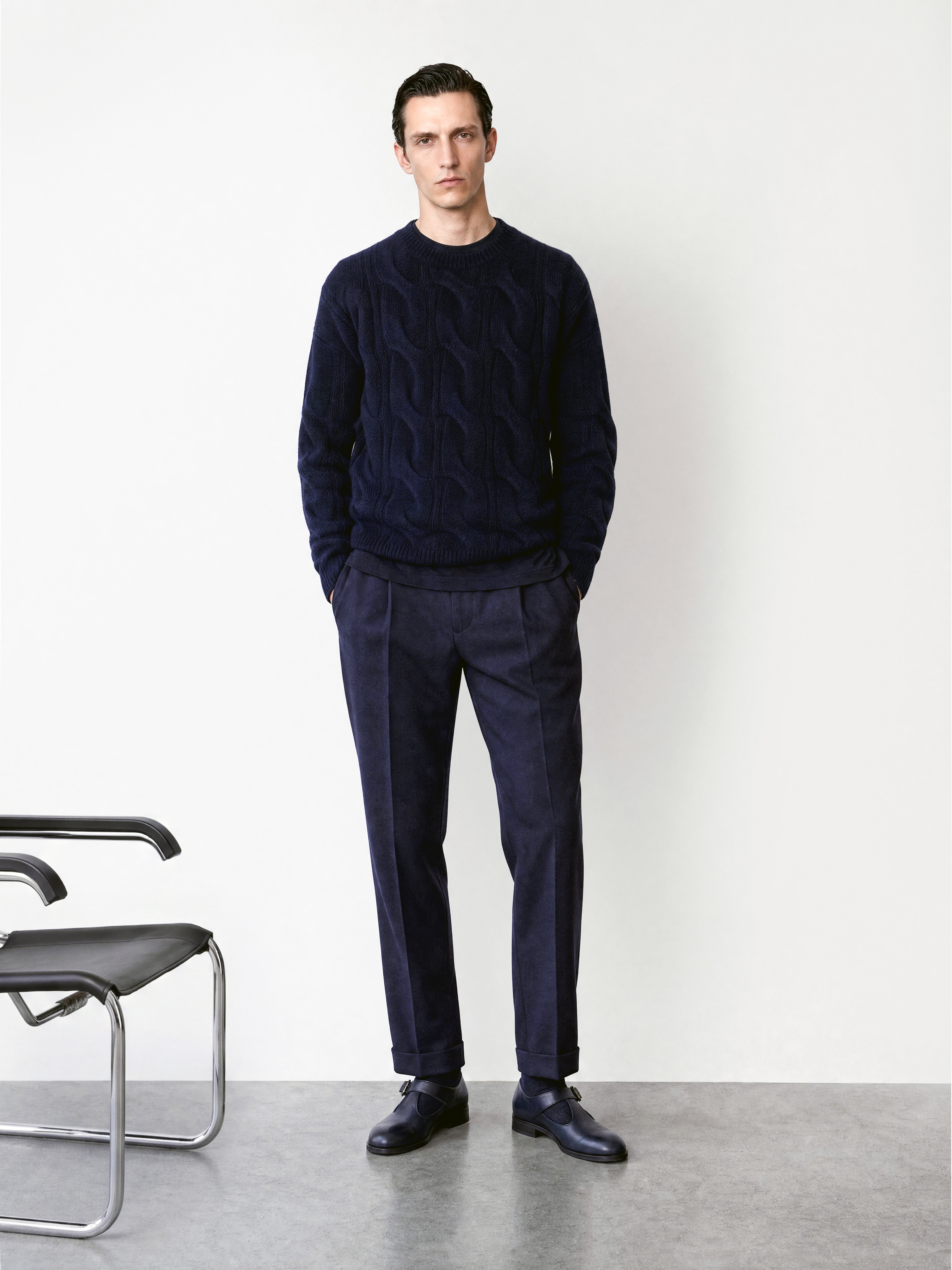 Pleated Trouser Navy Flannel