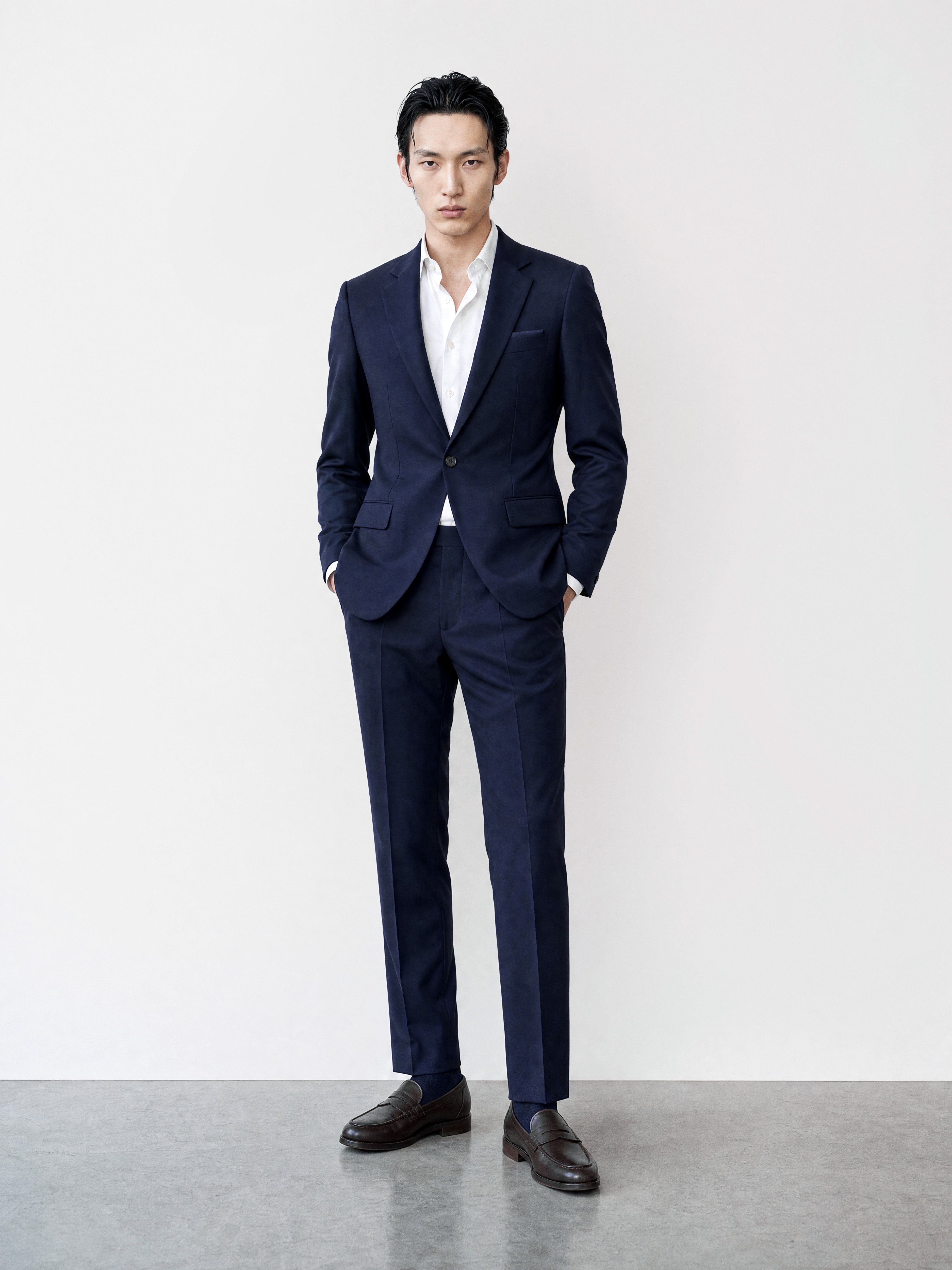 SB1 Plain Wool Mohair Suit Navy