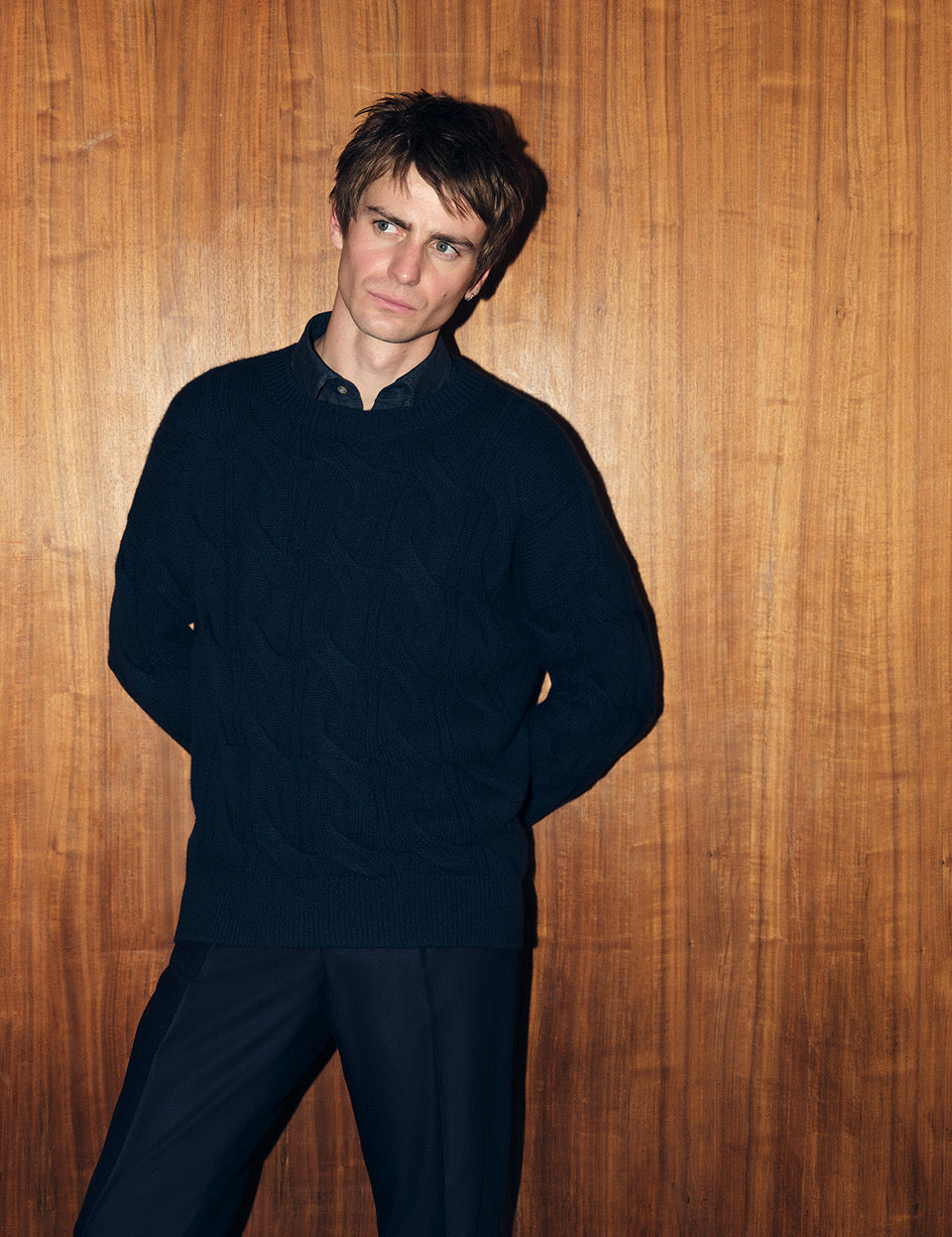 Oversized Cashmere Cable Knit Sweater Navy