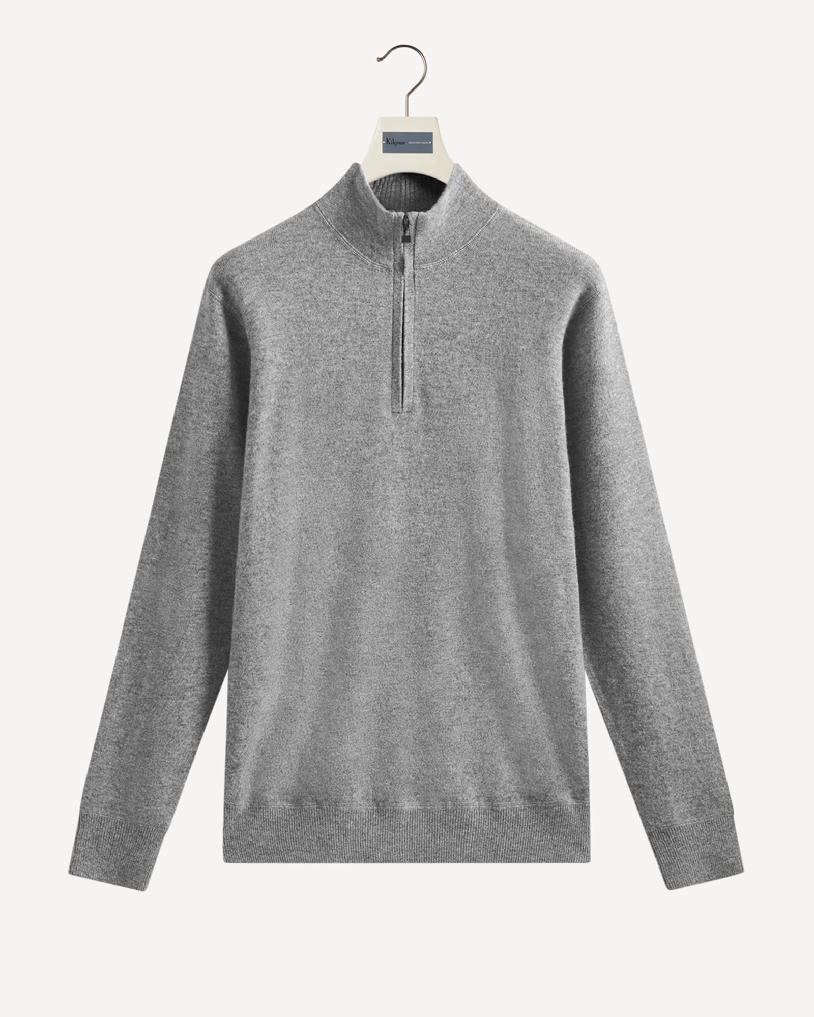 1/4 Zip Cashmere Mix Knit Grey