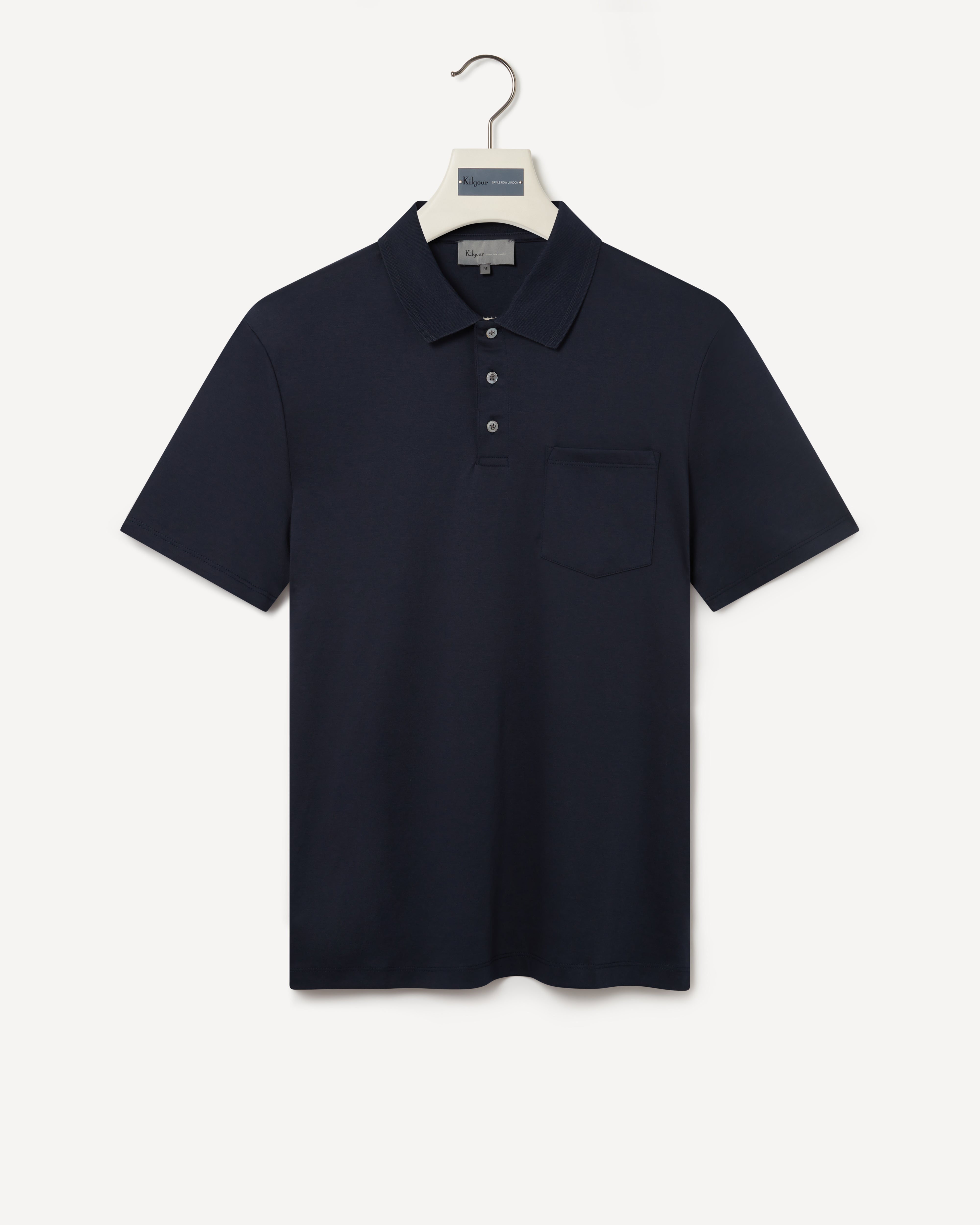 Mercerised Cotton Polo Shirt Navy - Main Image