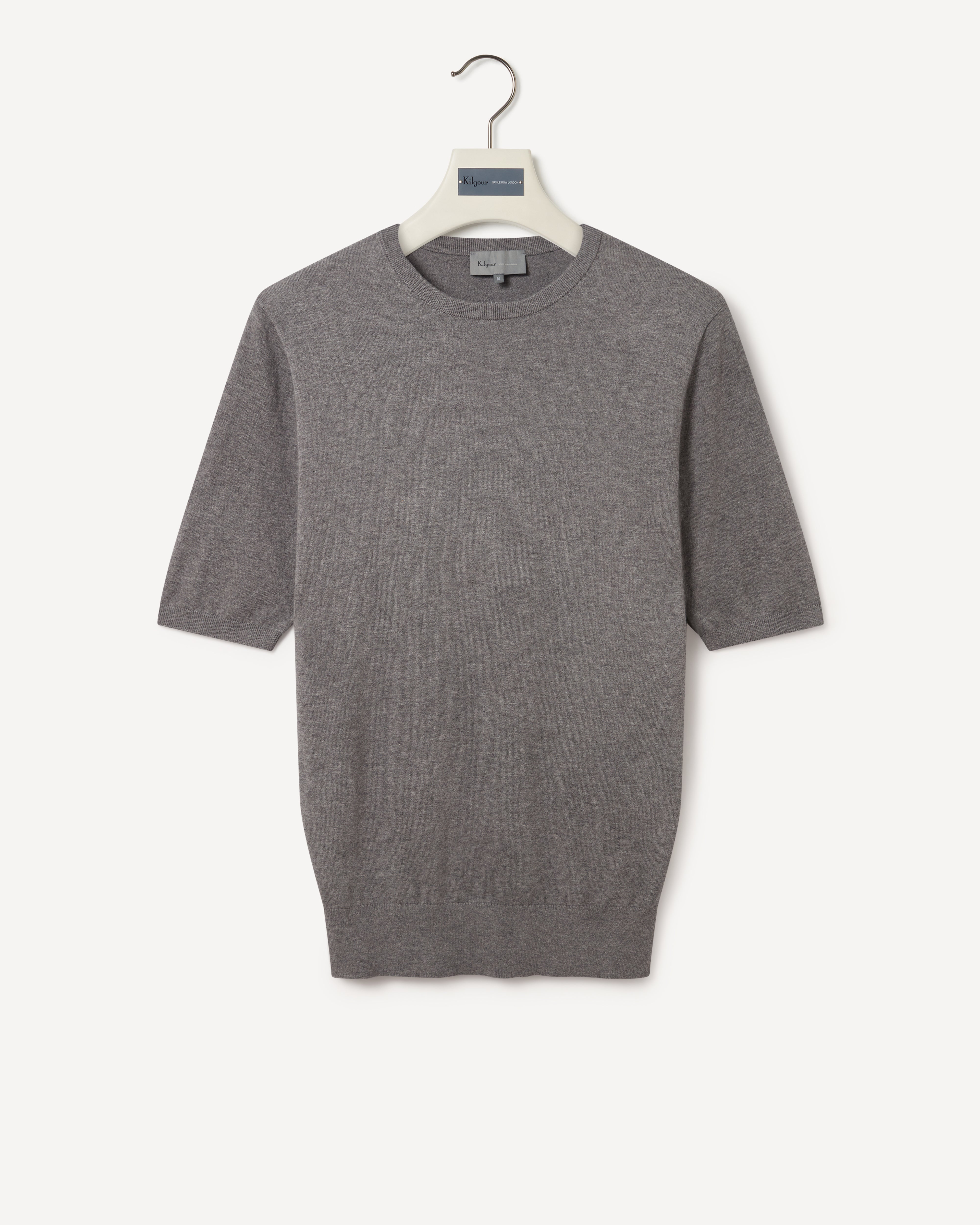Kilgour Savile Row Tailoring Kilgour Crew Neck Cashmere Cotton Mix T-shirt Grey