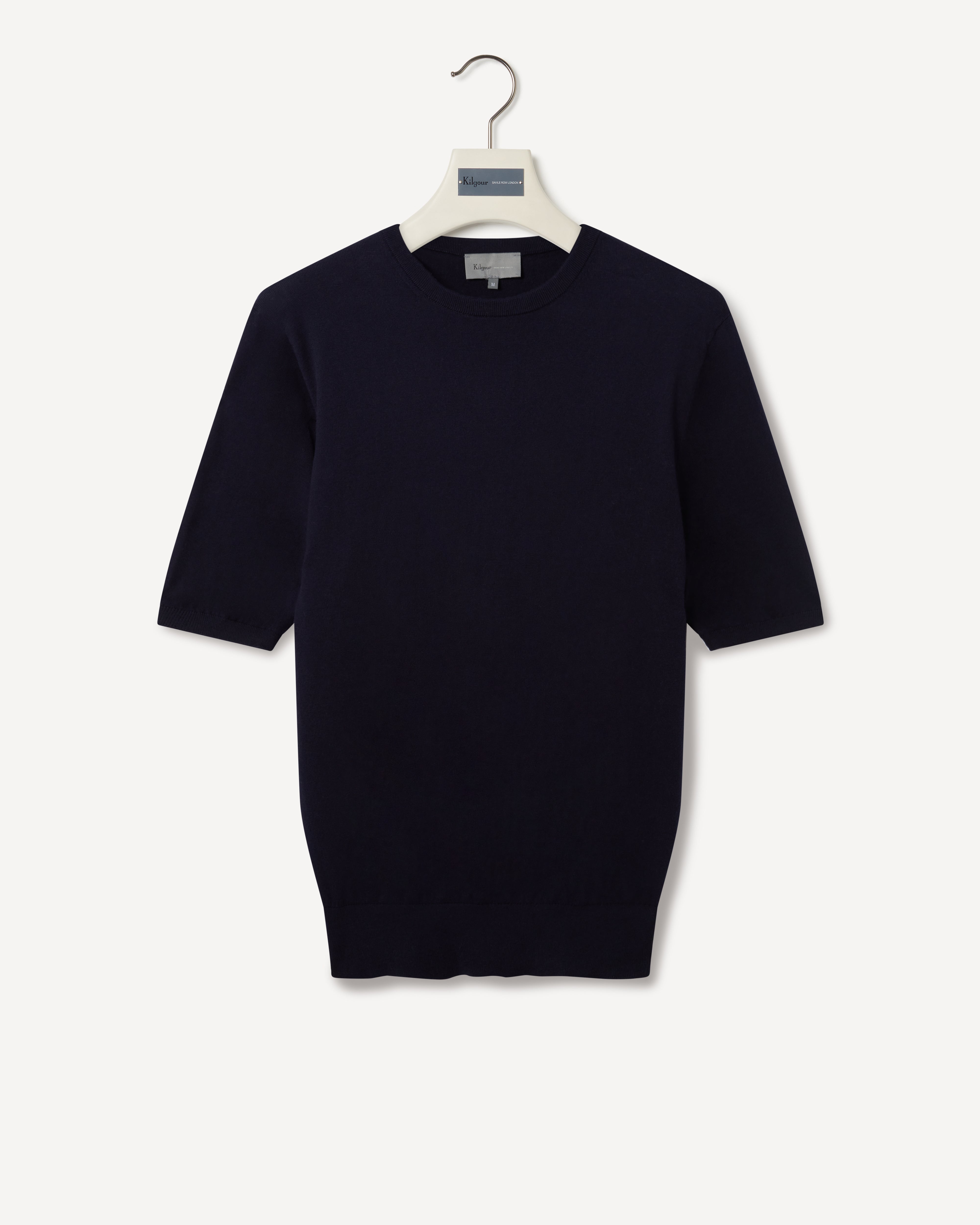 Kilgour Savile Row Tailoring Kilgour Crew Neck Cashmere Cotton Mix T-shirt Navy