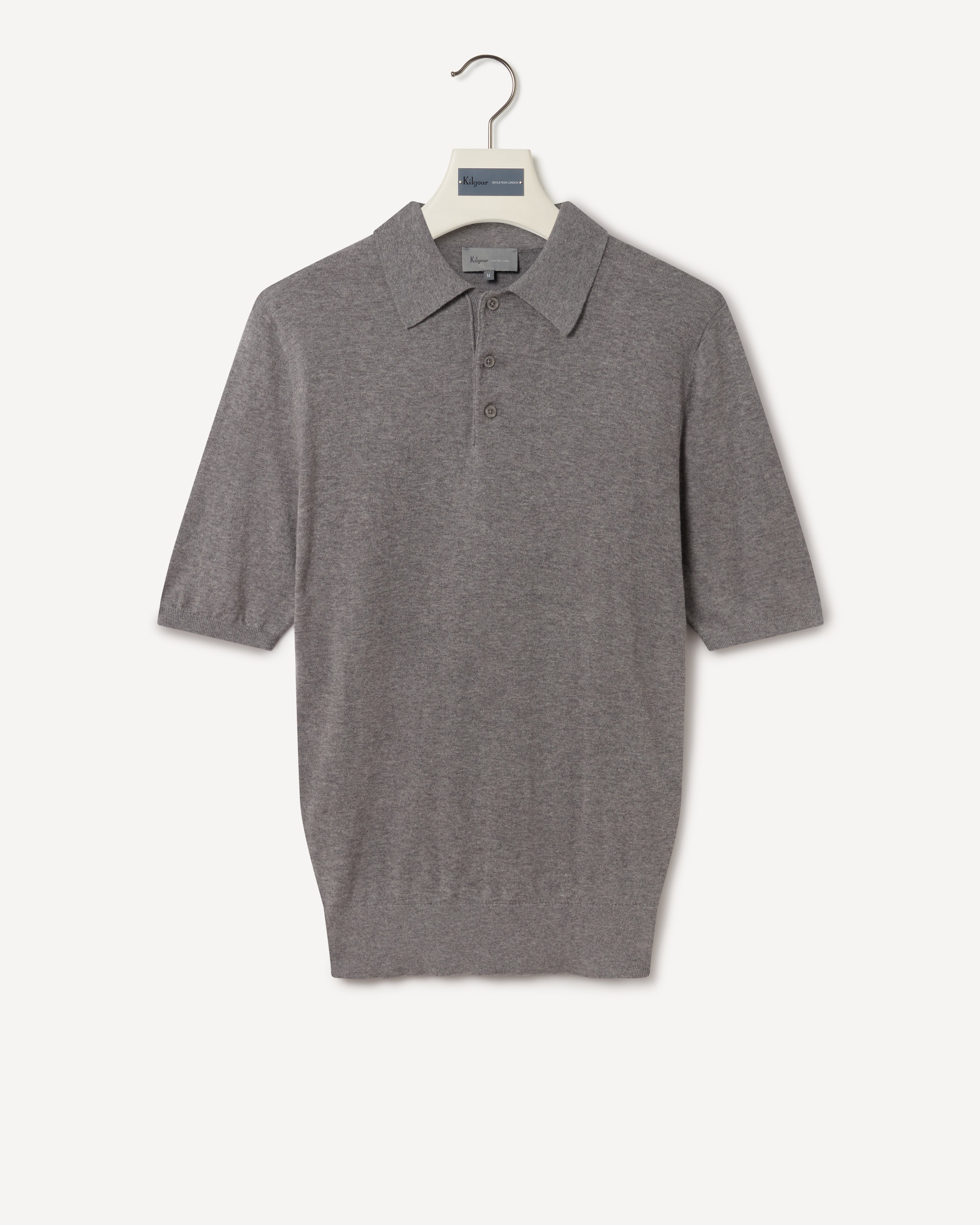 Kilgour Savile Row Tailoring Kilgour Polo Neck Cashmere Cotton Mix T-shirt Grey