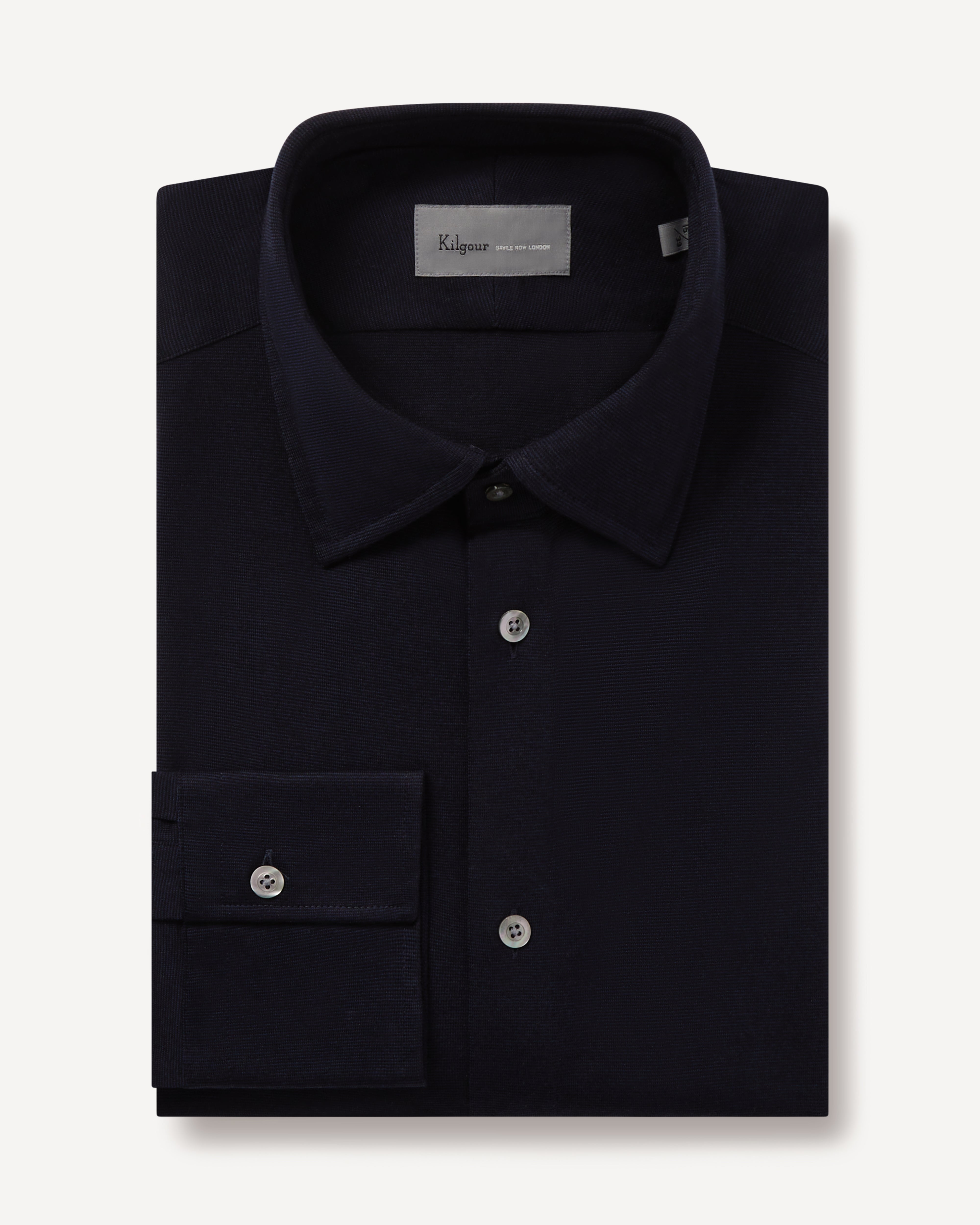 Kilgour Savile Row Tailoring KILGOUR Regular Collar Single Cuff Jersey Shirt Navy Blue
