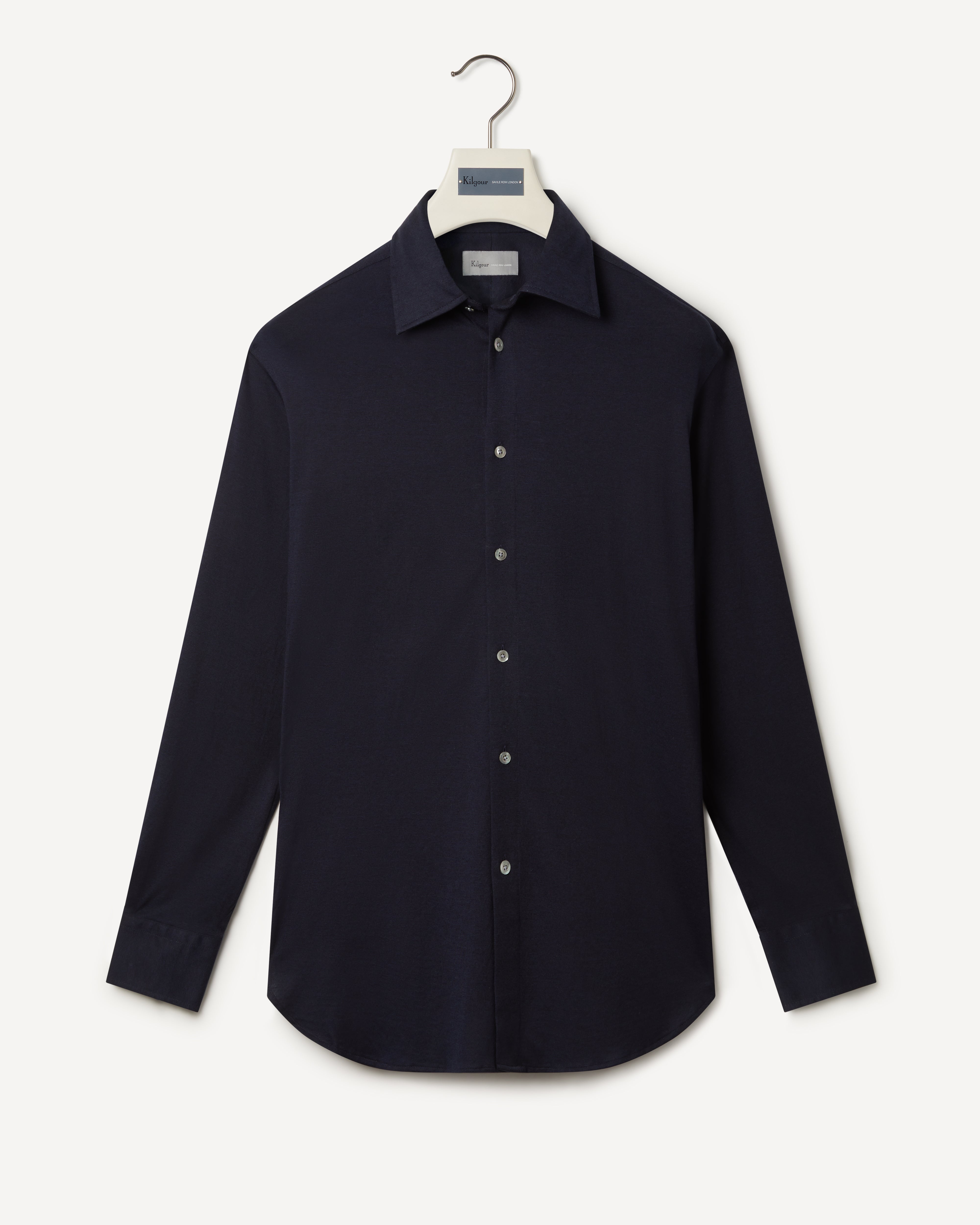 Kilgour Savile Row Tailoring KILGOUR Regular Collar Single Cuff Jersey Shirt Navy Blue
