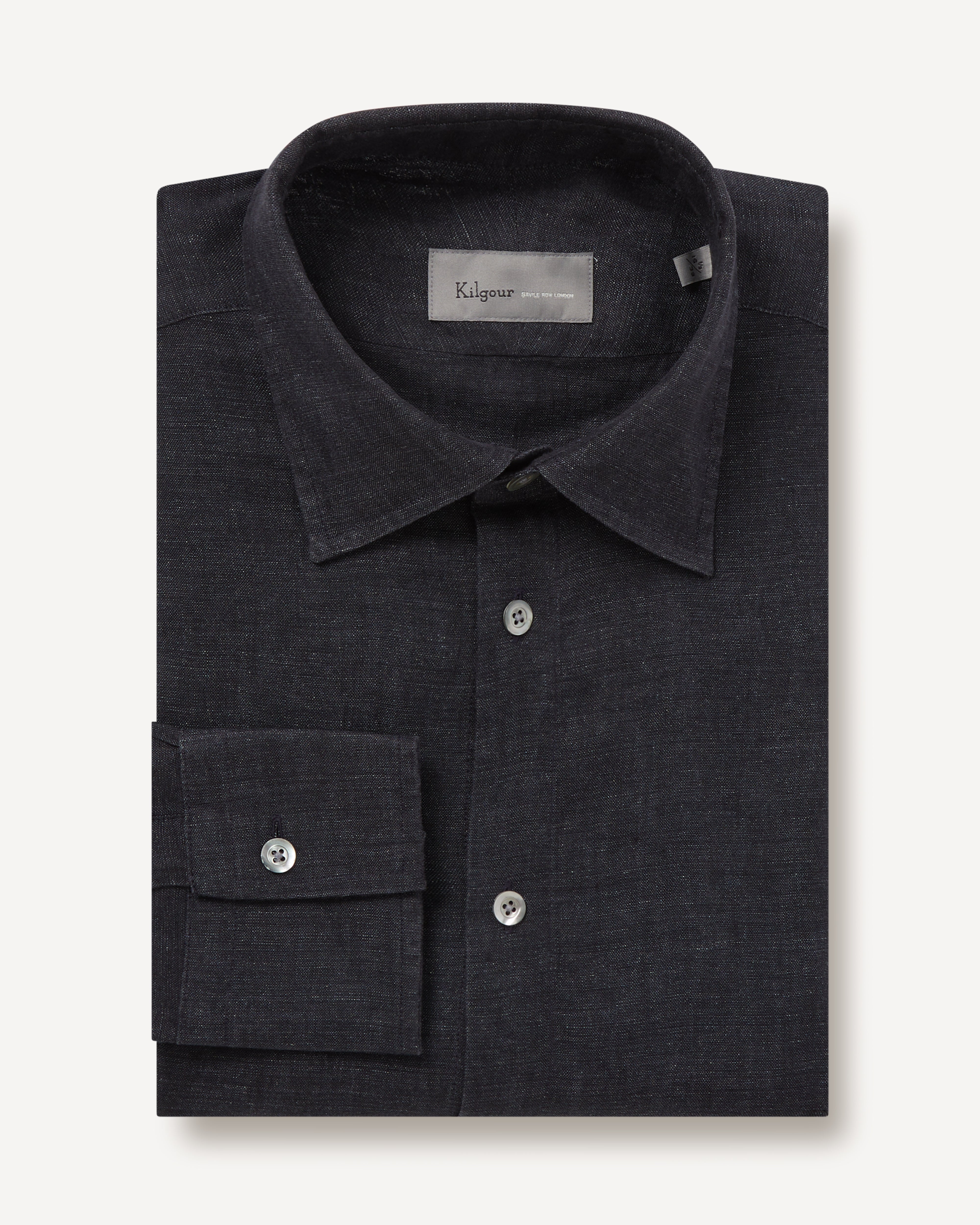Kilgour Savile Row Tailoring KILGOUR Regular Collar Single Cuff Linen Shirt Charcoal