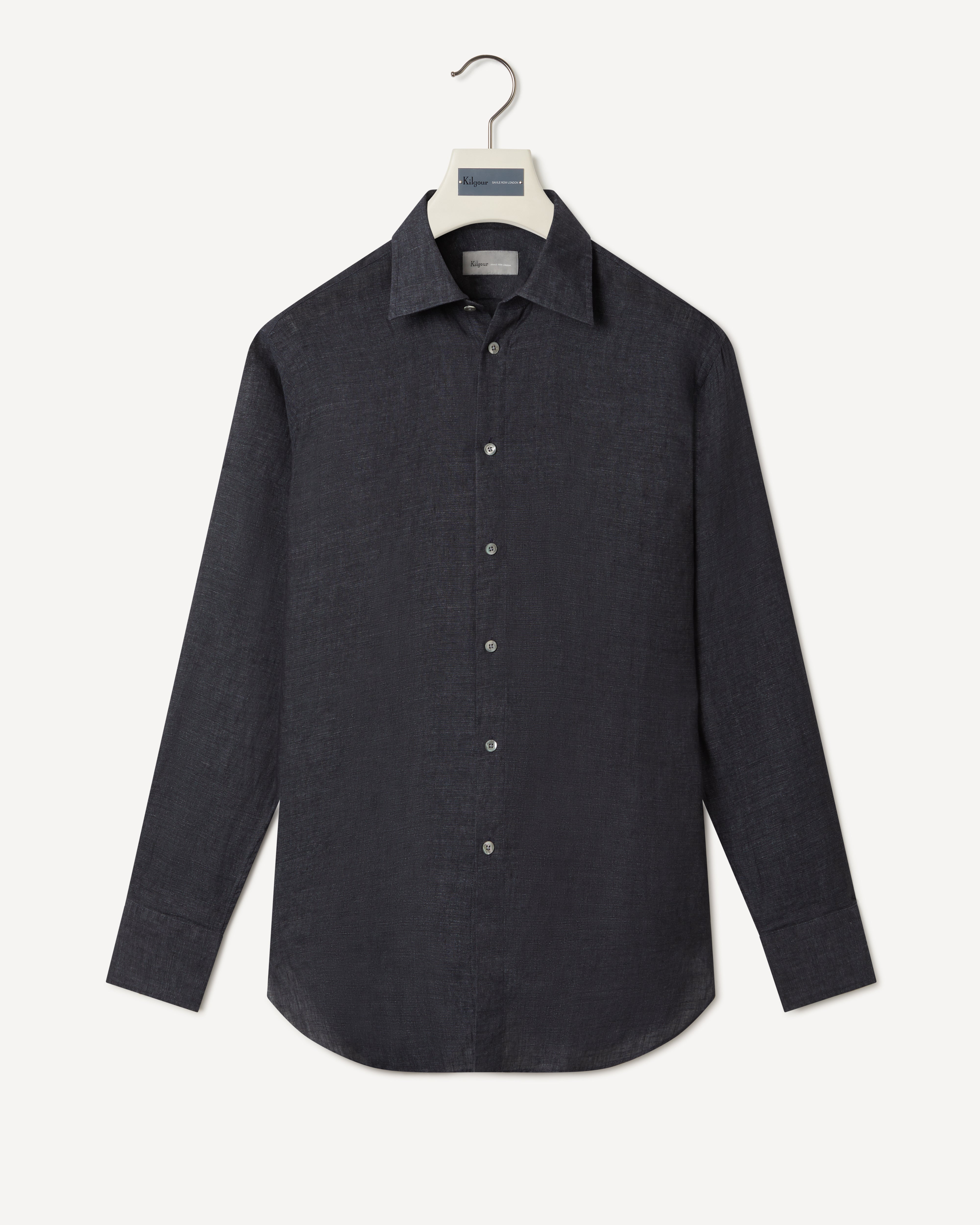 Kilgour Savile Row Tailoring KILGOUR Regular Collar Single Cuff Linen Shirt Charcoal