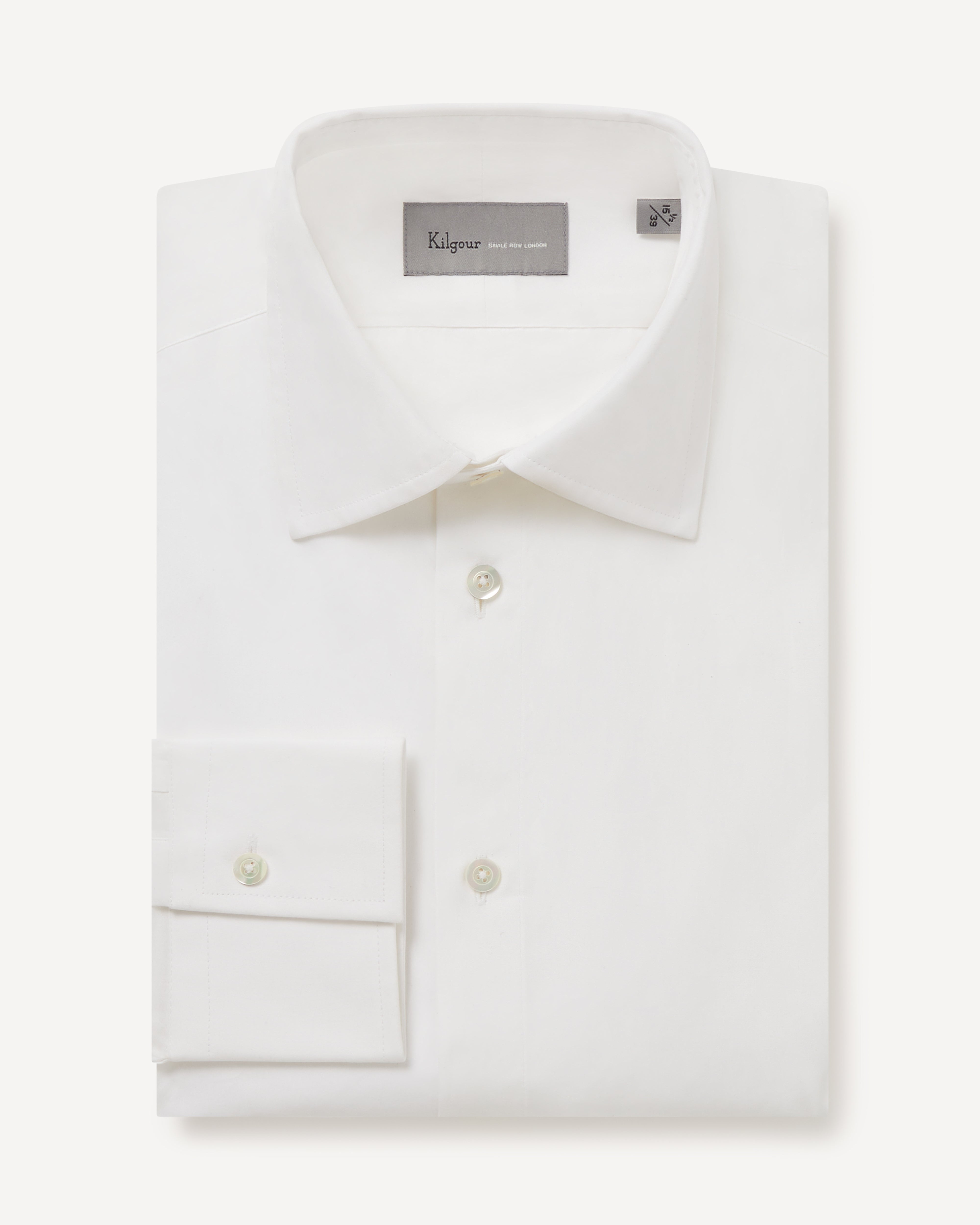 Kilgour Savile Row Tailoring KILGOUR Regular Collar Single Cuff Plain Cotton Shirt White
