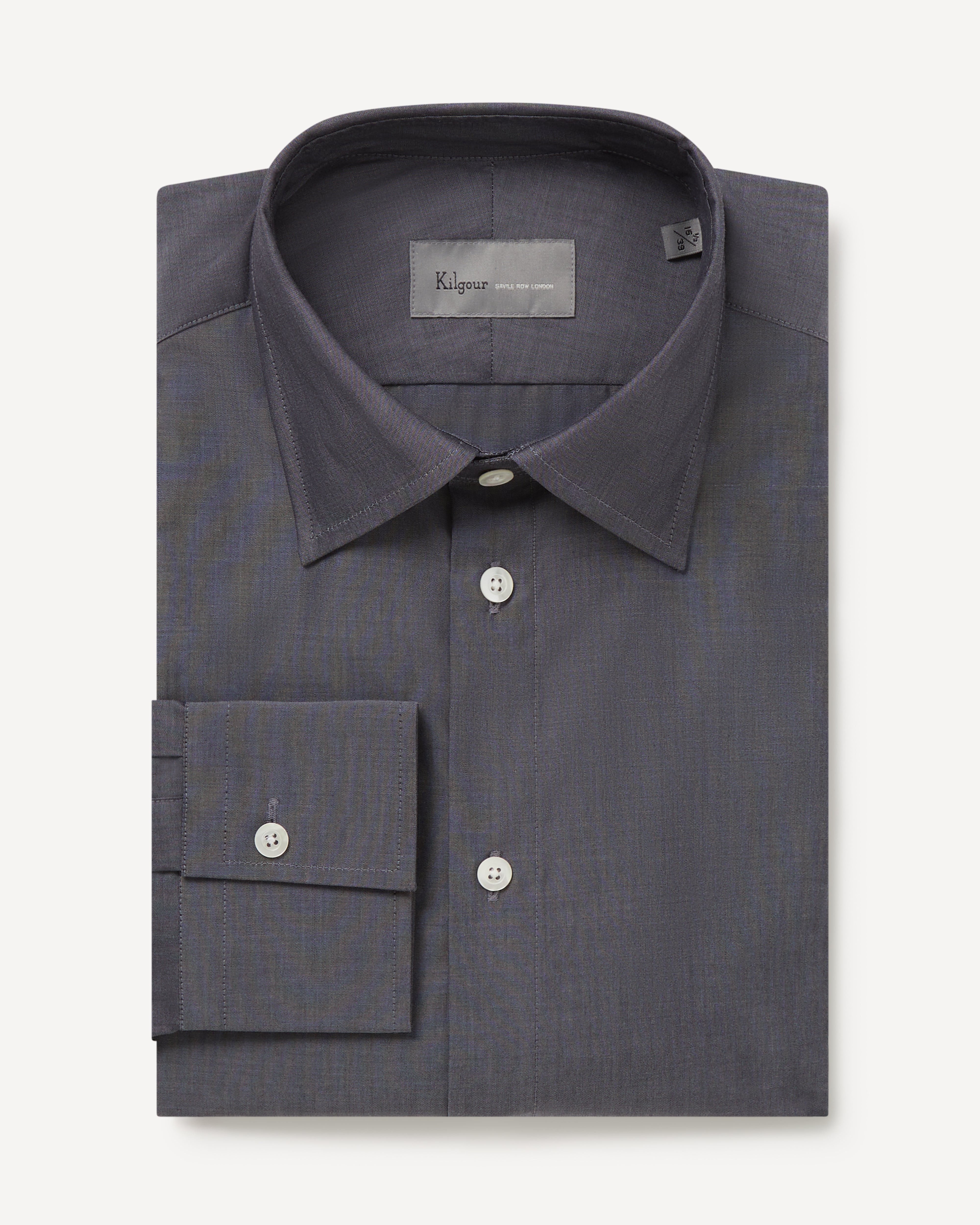 Kilgour Savile Row Tailoring KILGOUR Regular Collar Single Cuff Plain Luxury Cotton Shirt Slate