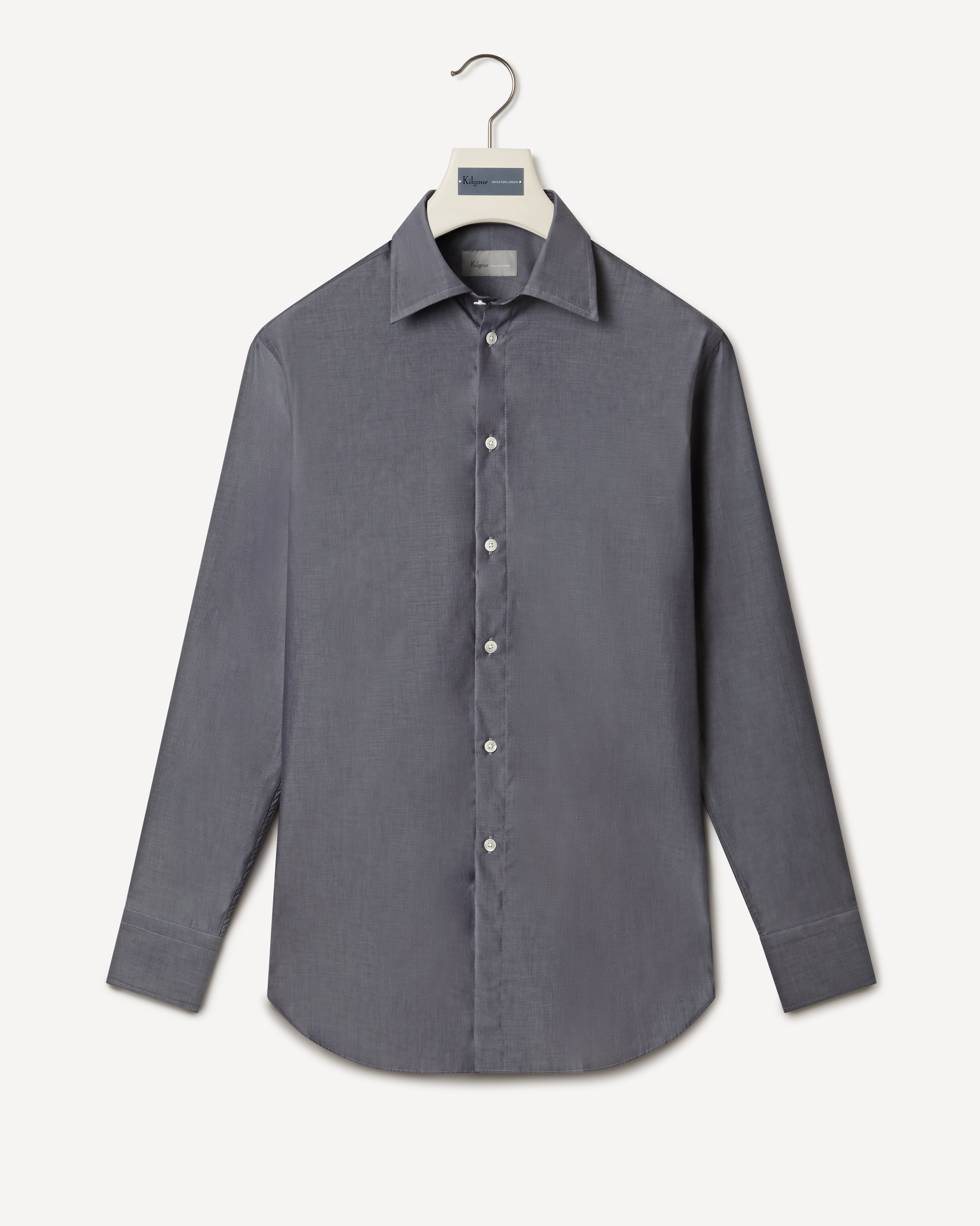 Kilgour Savile Row Tailoring KILGOUR Regular Collar Single Cuff Plain Luxury Cotton Shirt Slate