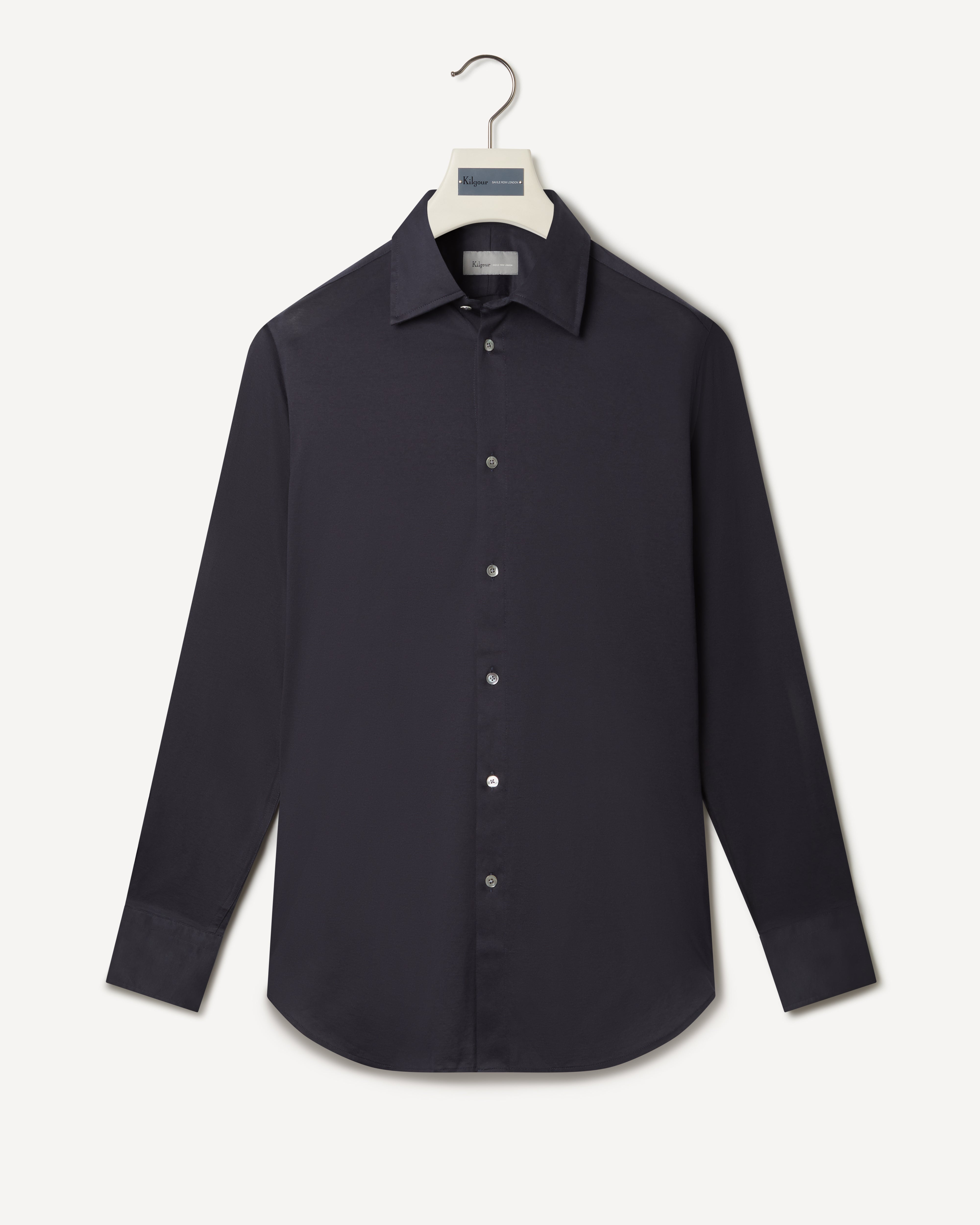 Kilgour Savile Row Tailoring KILGOUR Regular Collar Soft Jersey Shirt Navy