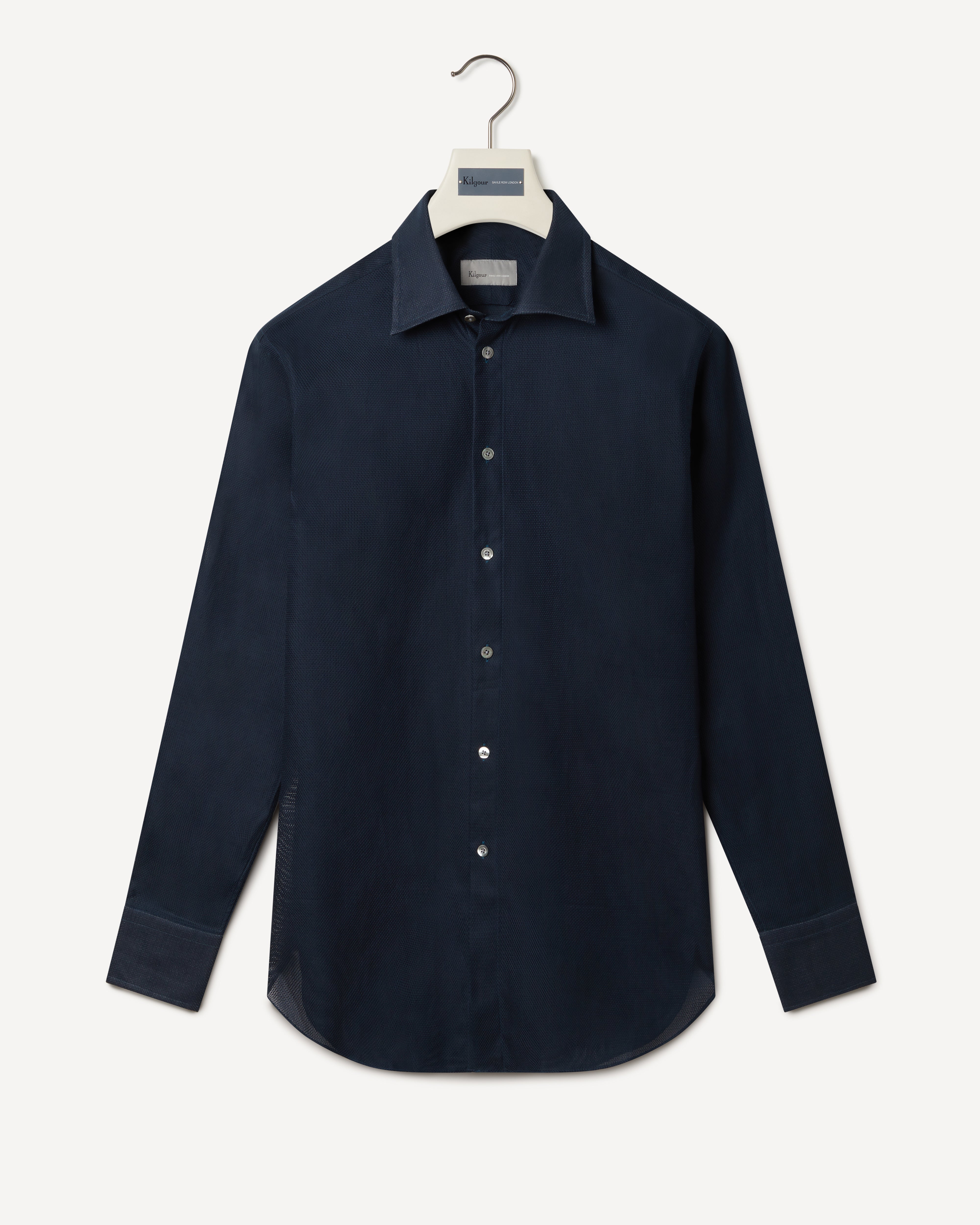 Kilgour Savile Row Tailoring KILGOUR Regular Collar Textured Weave Shirt Navy