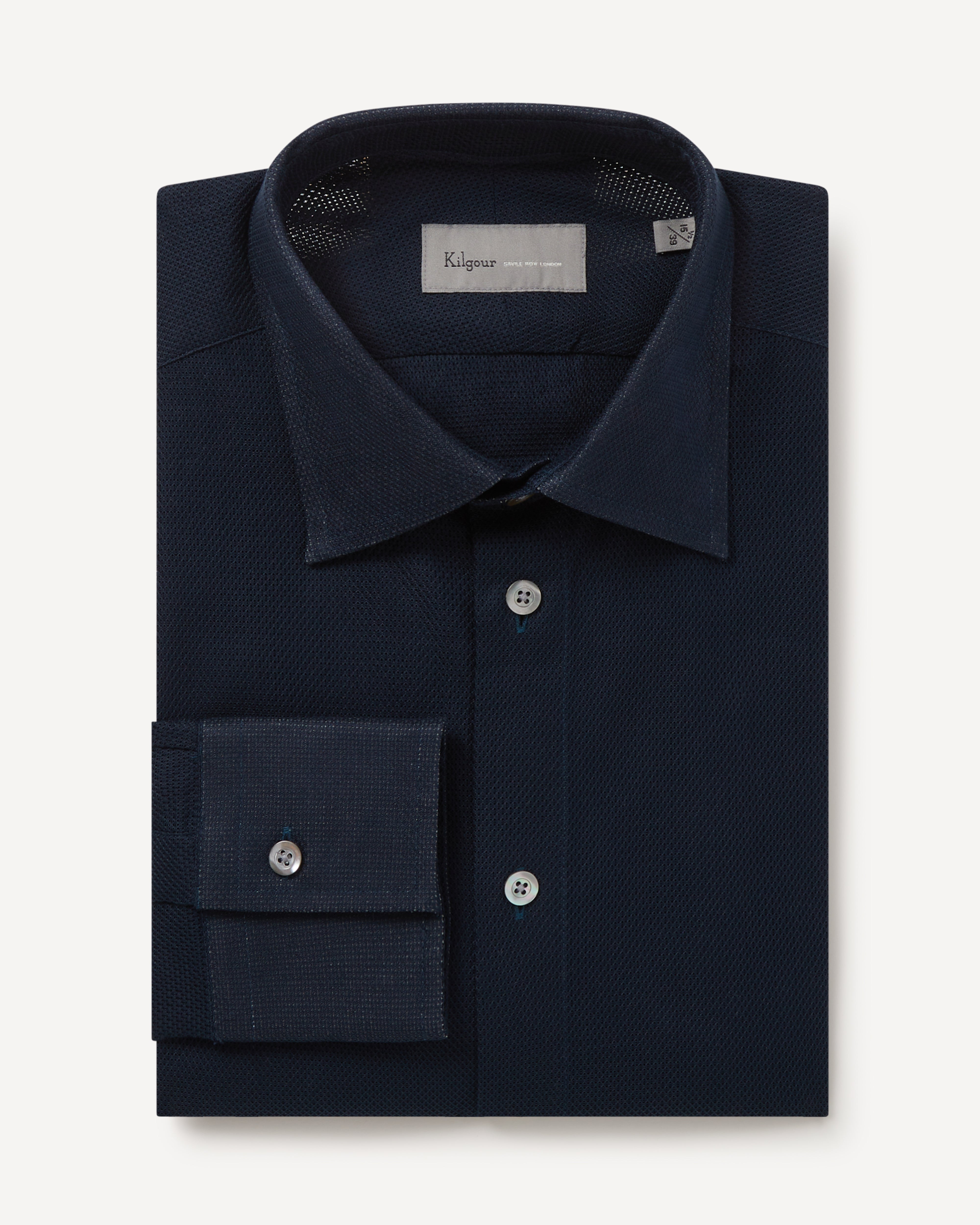 Kilgour Savile Row Tailoring KILGOUR Regular Collar Textured Weave Shirt Navy