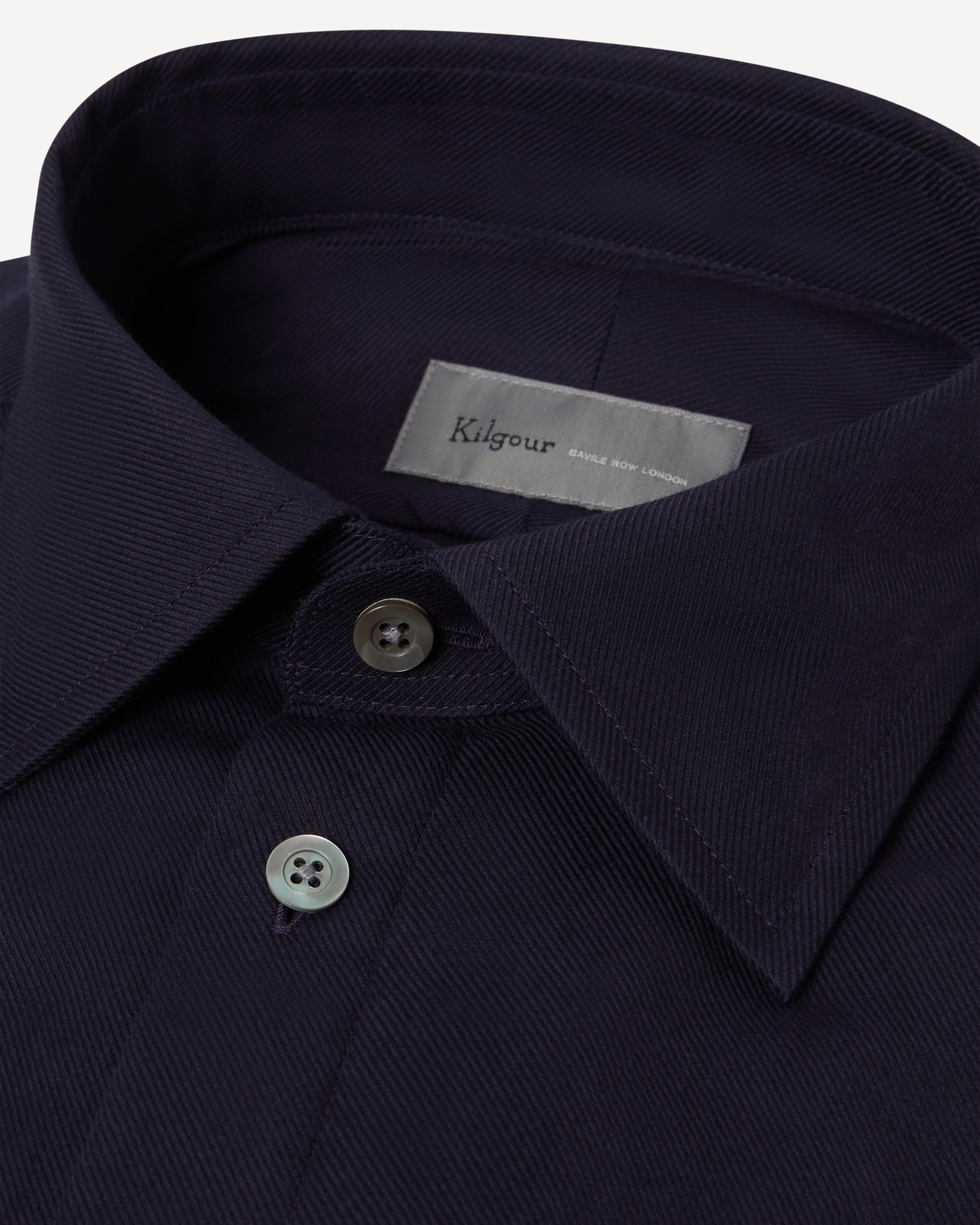 Kilgour Savile Row Tailoring KILGOUR Regular Collar Wool Cashmere Mix Shirt Plain Navy
