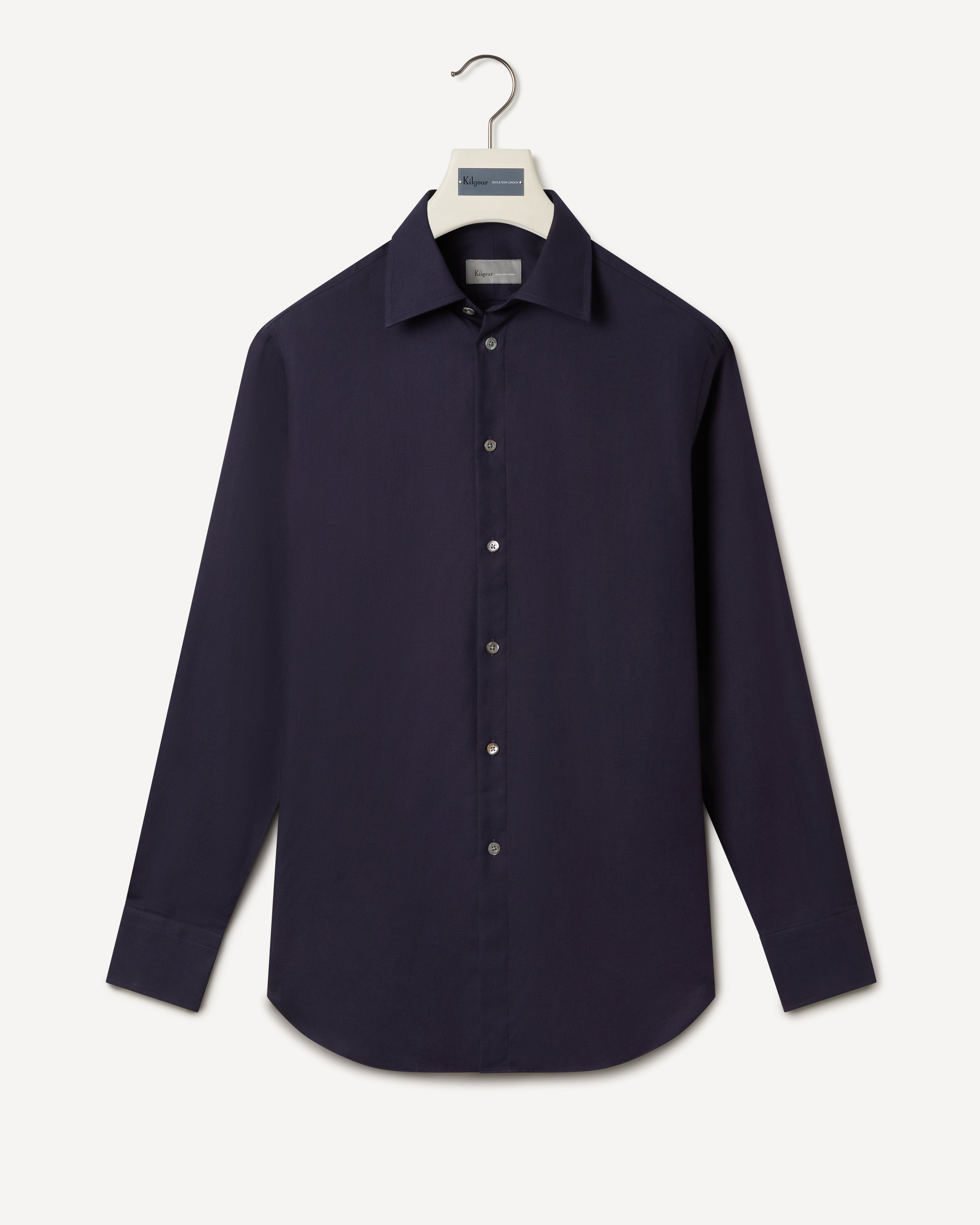 Kilgour Savile Row Tailoring KILGOUR Regular Collar Wool Cashmere Mix Shirt Plain Navy
