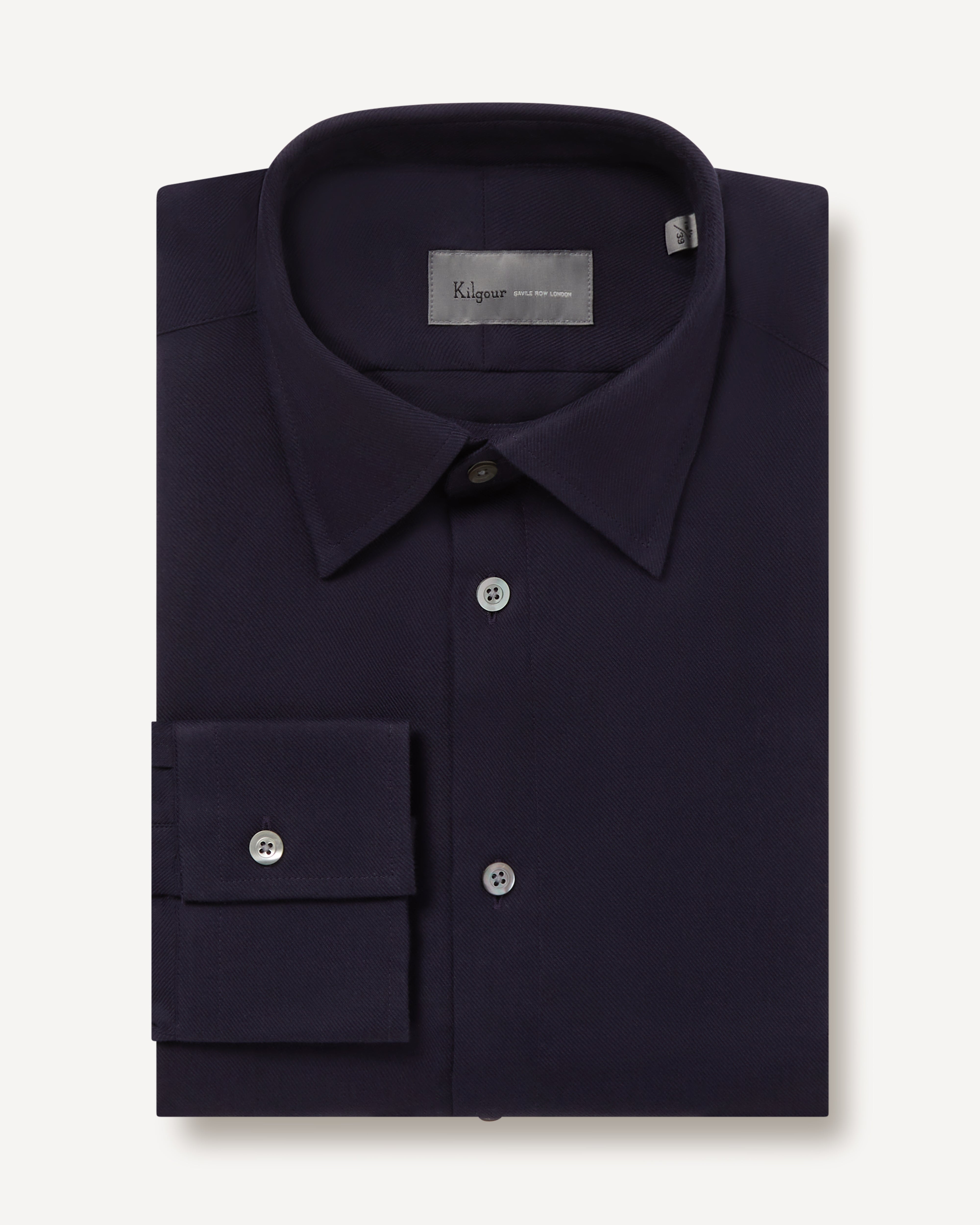Kilgour Savile Row Tailoring KILGOUR Regular Collar Wool Cashmere Mix Shirt Plain Navy