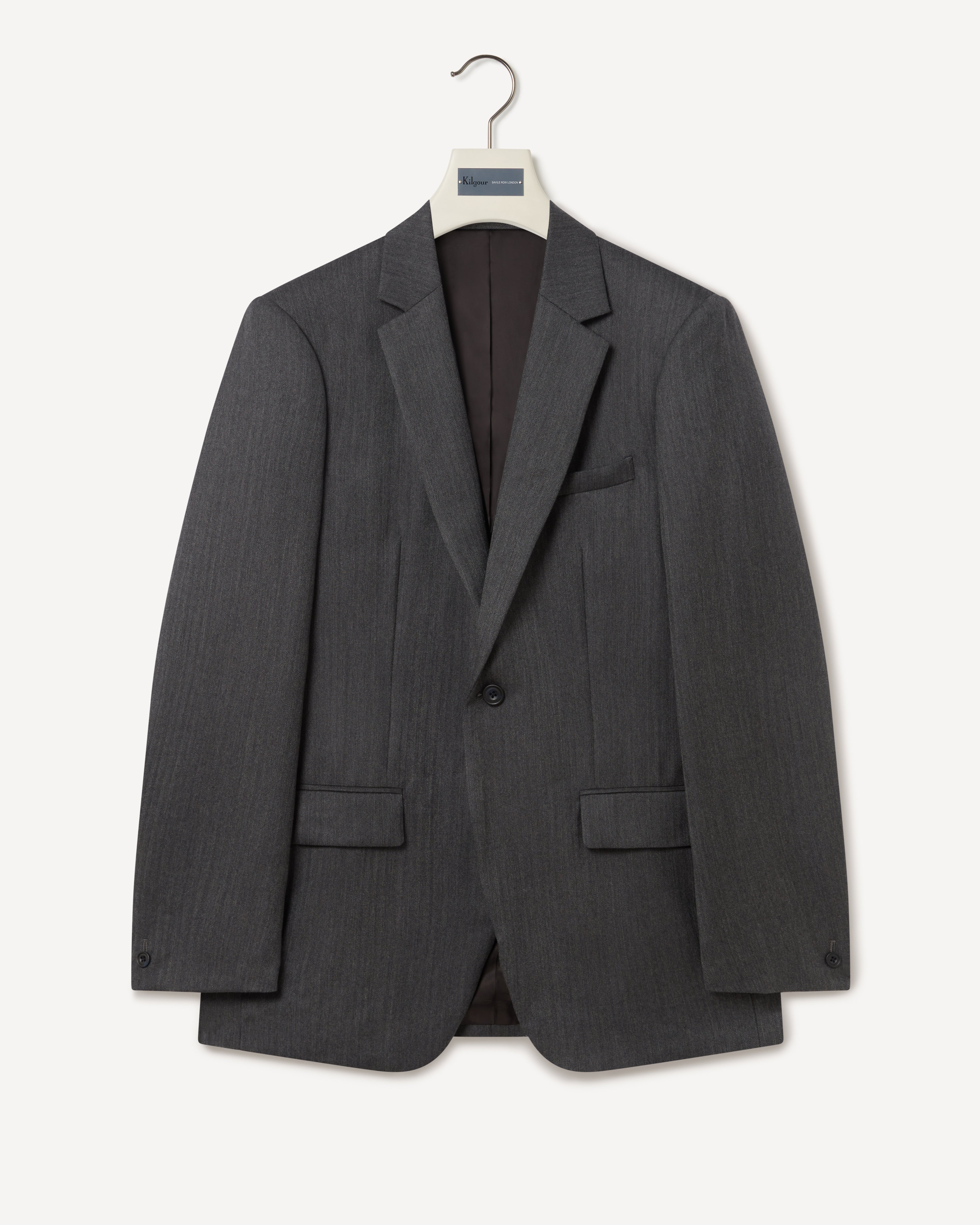 Kilgour Savile Row Tailoring Kilgour Single Breasted 1 Button Herringbone Wool Suit Grey