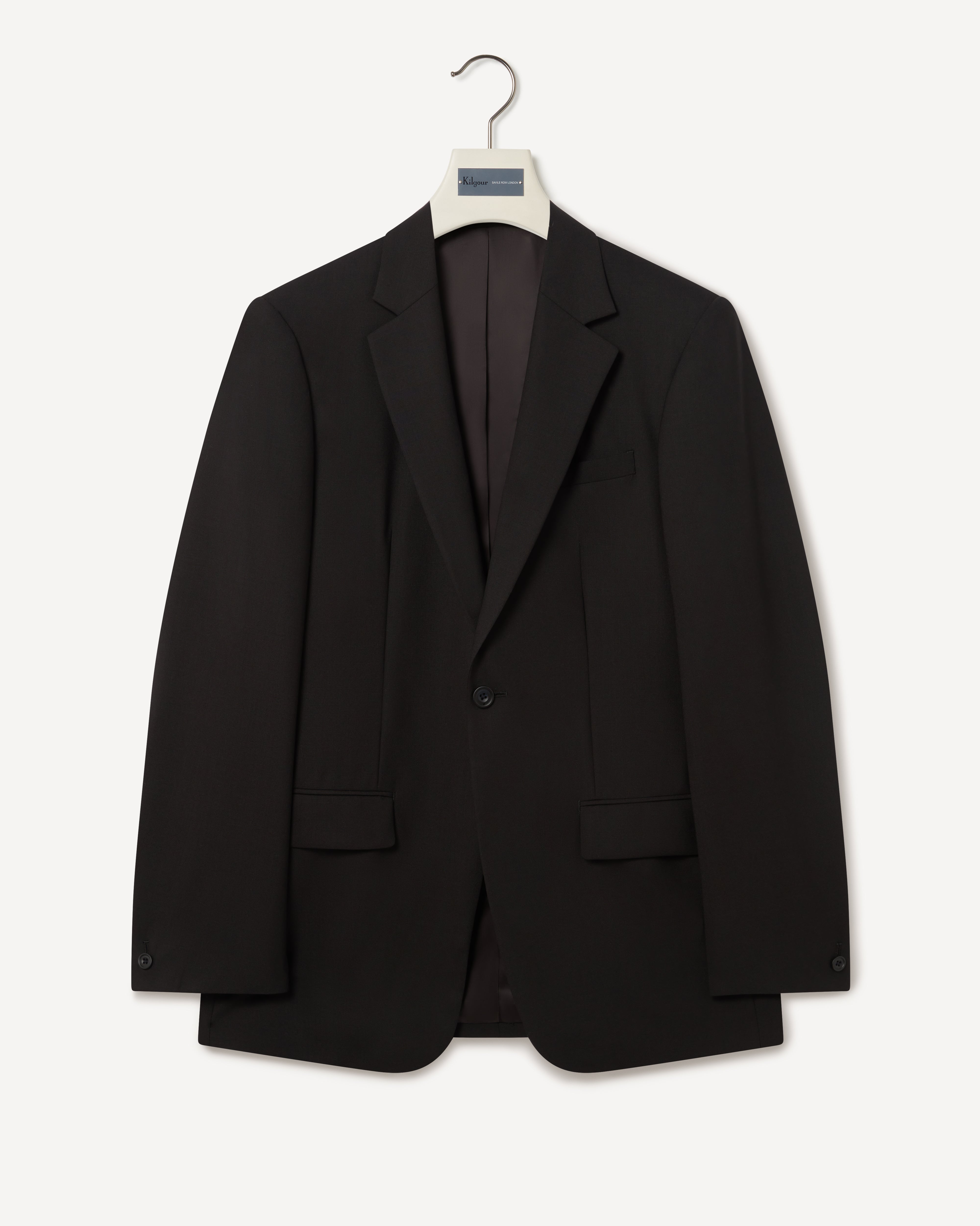 Kilgour Savile Row Tailoring Kilgour Single Breasted 1 Button Plain Fresco Wool Suit Black