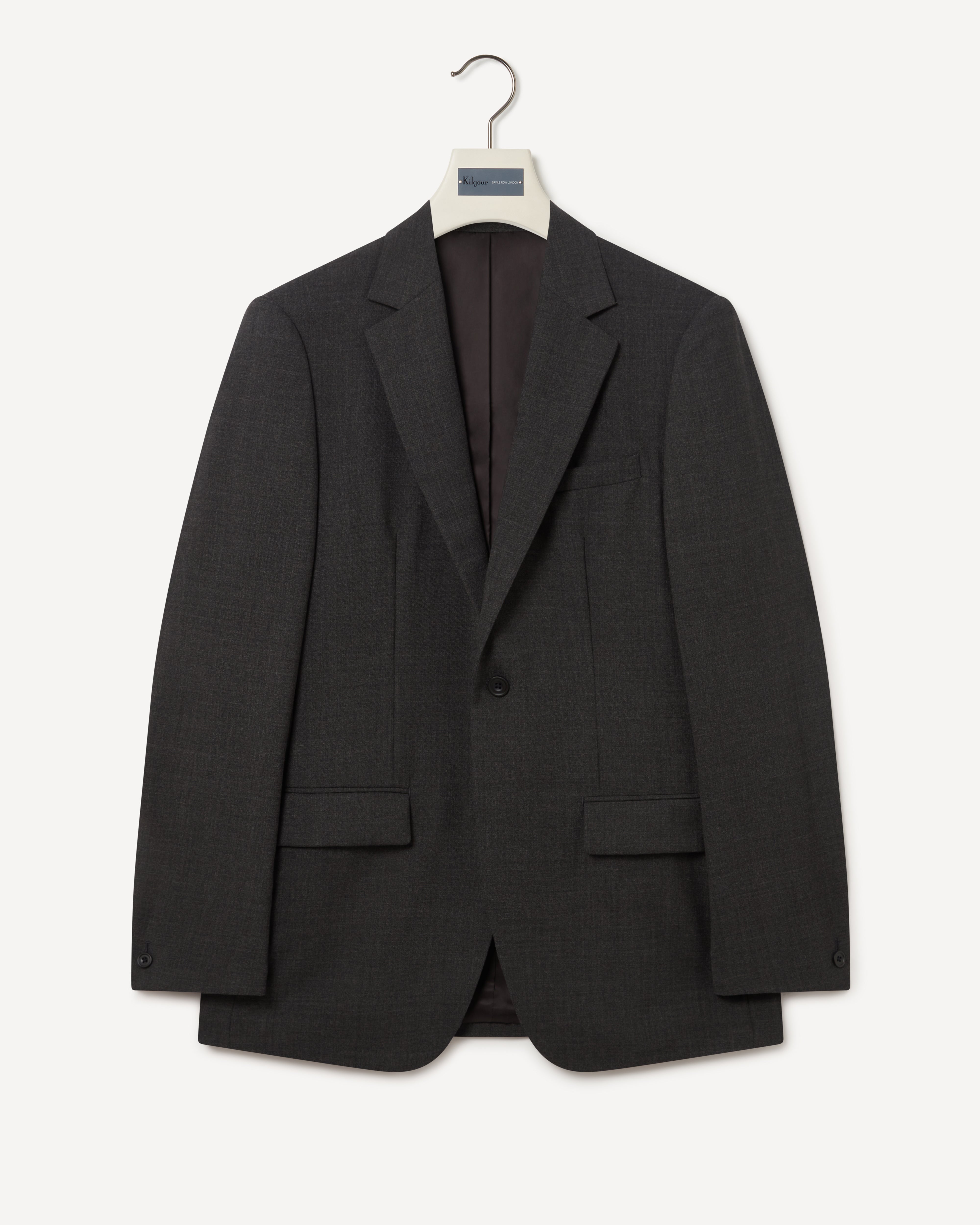 Kilgour Savile Row Tailoring Kilgour Single Breasted 1 Button Plain Fresco Wool Suit Charcoal