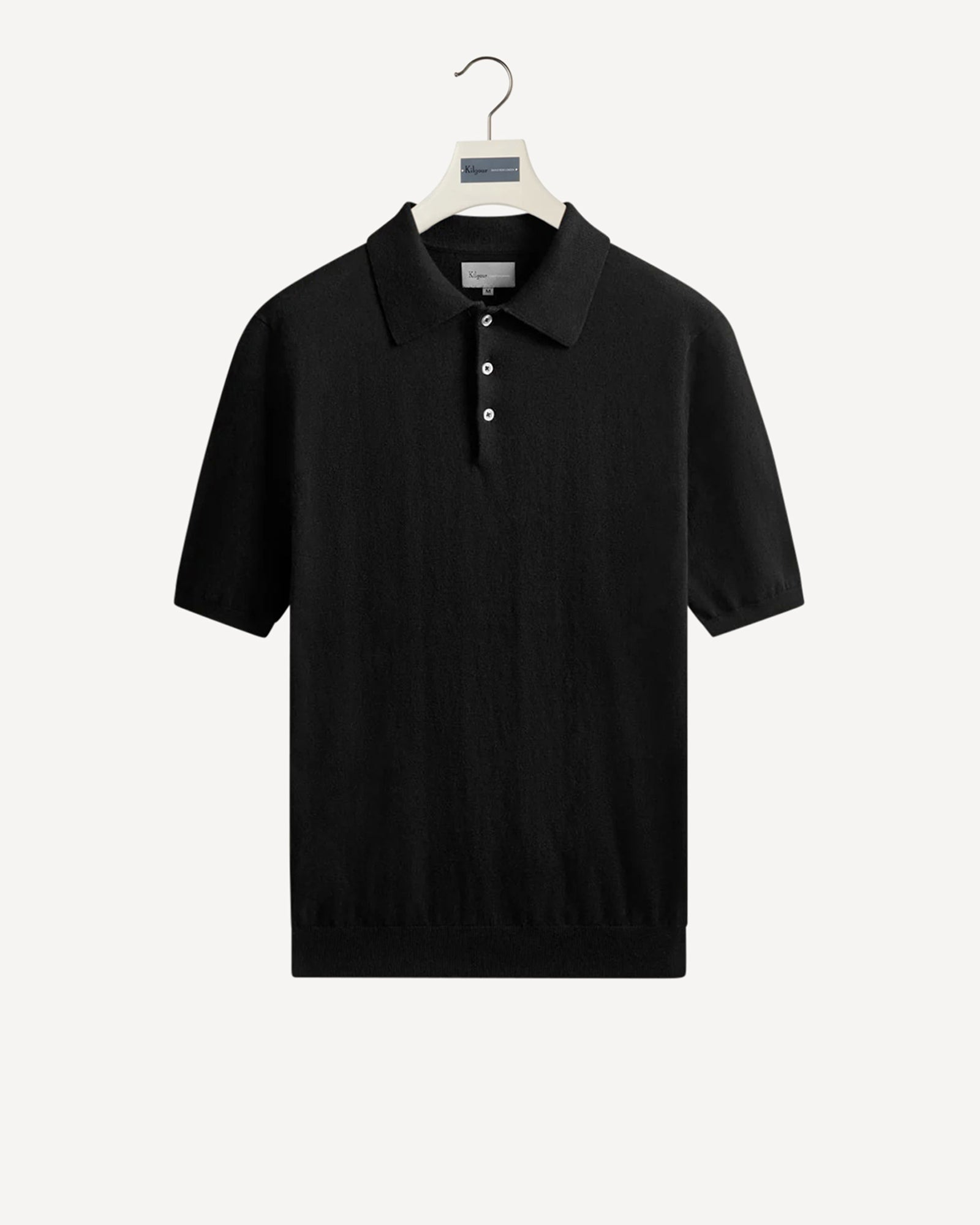 Cotton Cashmere Mix Polo Collar Short Sleeve Knit Black