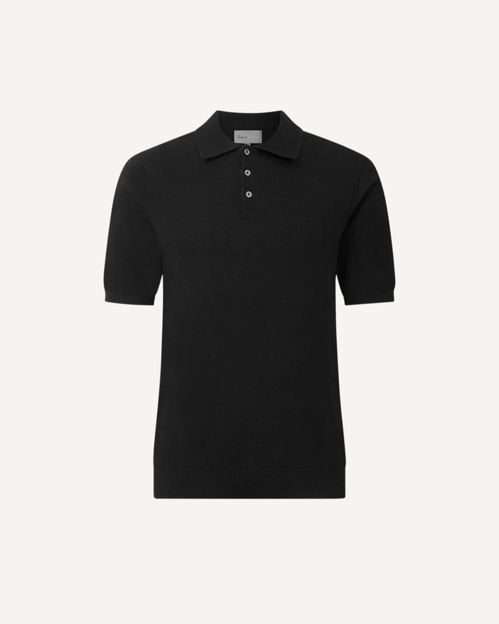 Cotton Cashmere Mix Polo Collar Short Sleeve Knit Black