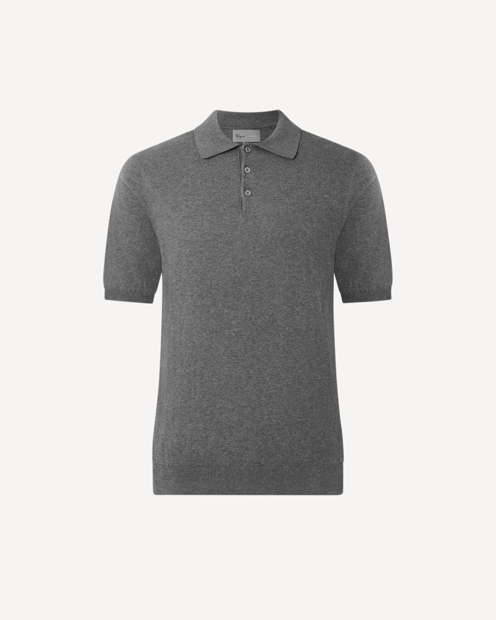 Cotton Cashmere Mix Polo Collar Short Sleeve Knit Grey