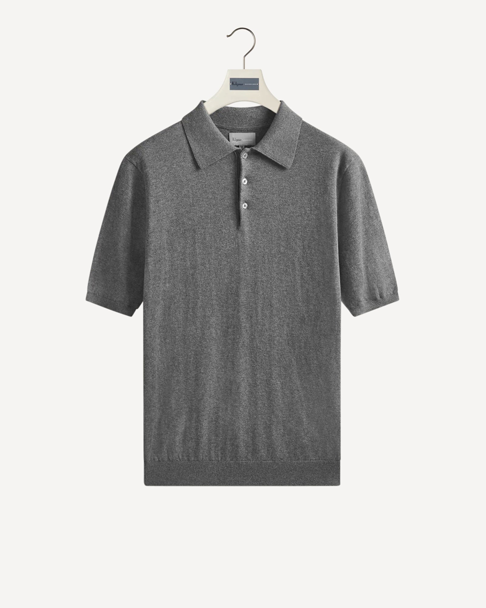 Cotton Cashmere Mix Polo Collar Short Sleeve Knit Grey