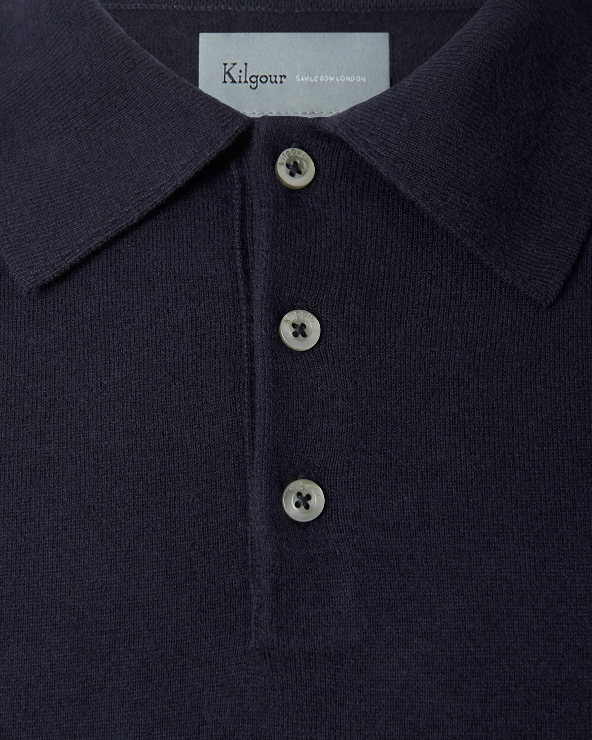 Kilgour Savile Row Tailoring S/S Cotton Cashmere Polo Neck Navy