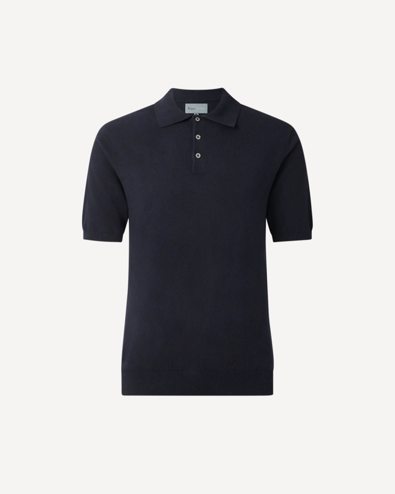 Cotton Cashmere Mix Polo Collar Short Sleeve Knit Navy