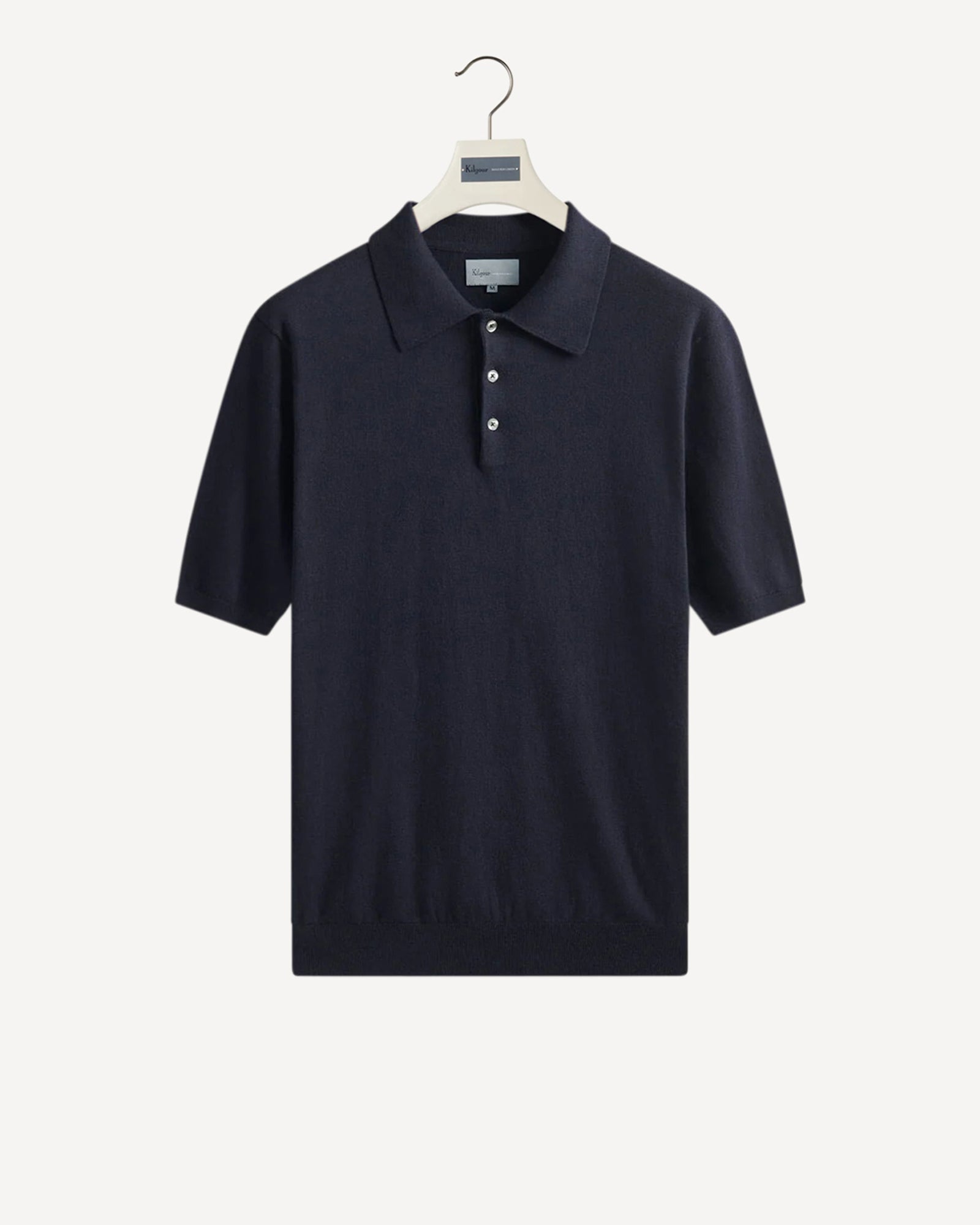 Cotton Cashmere Mix Polo Collar Short Sleeve Knit Navy